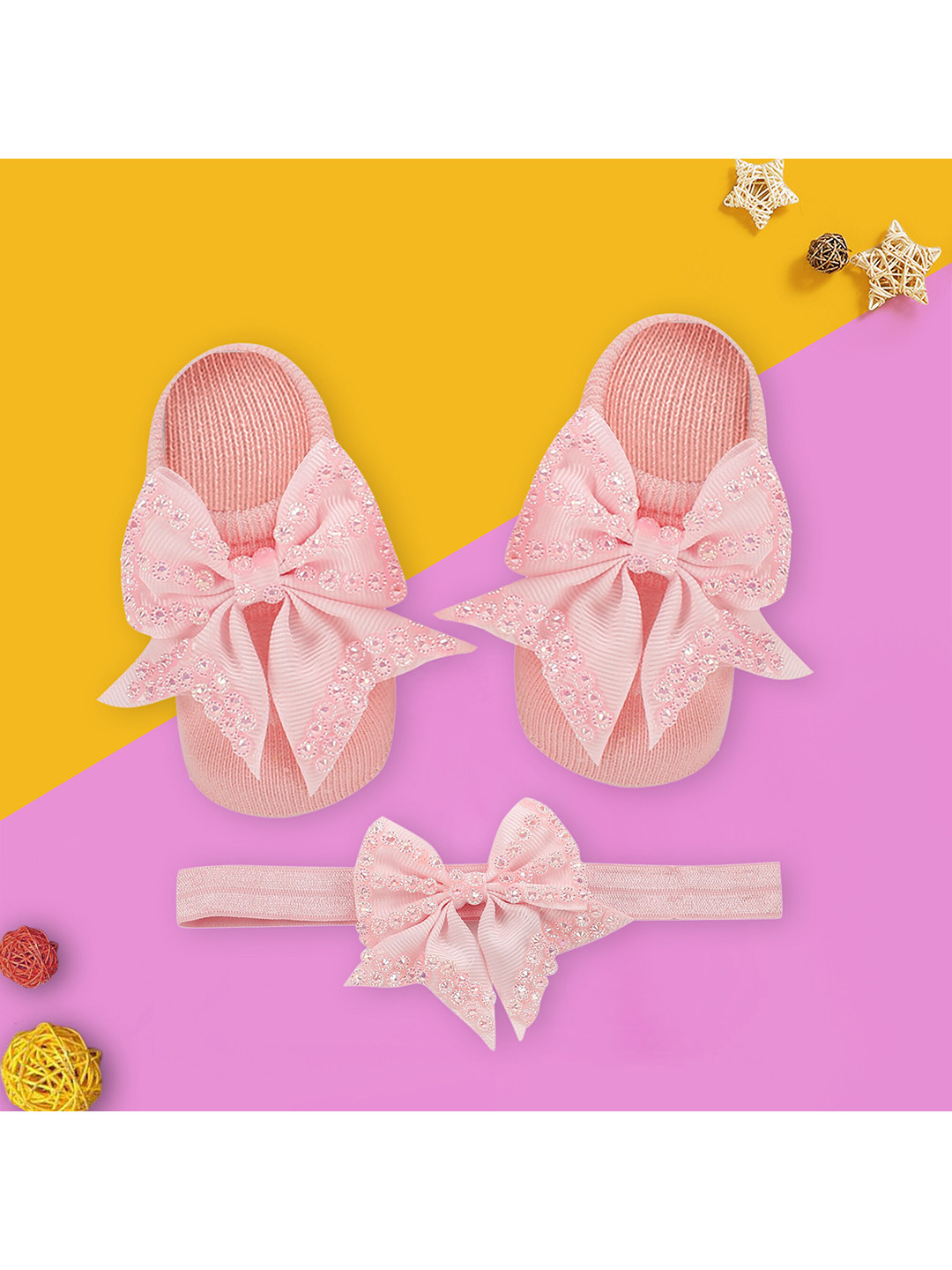 

Baby Moo Kids Set Of 2 Peach Bedazzled Headband & Socks