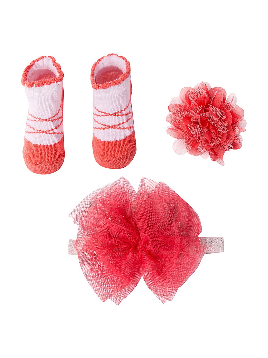 

Baby Moo Kids Red Floral 3 Pcs Hairband & Socks Set