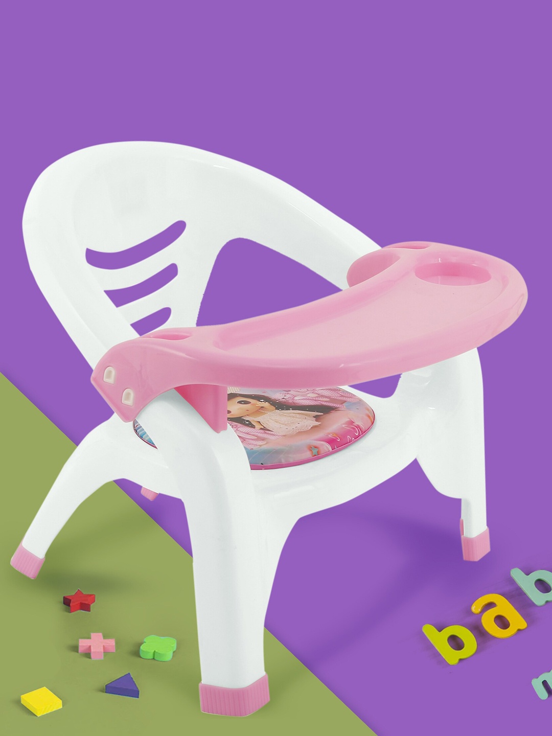 

Baby Moo Infant Kids White & Pink Feeding Chair