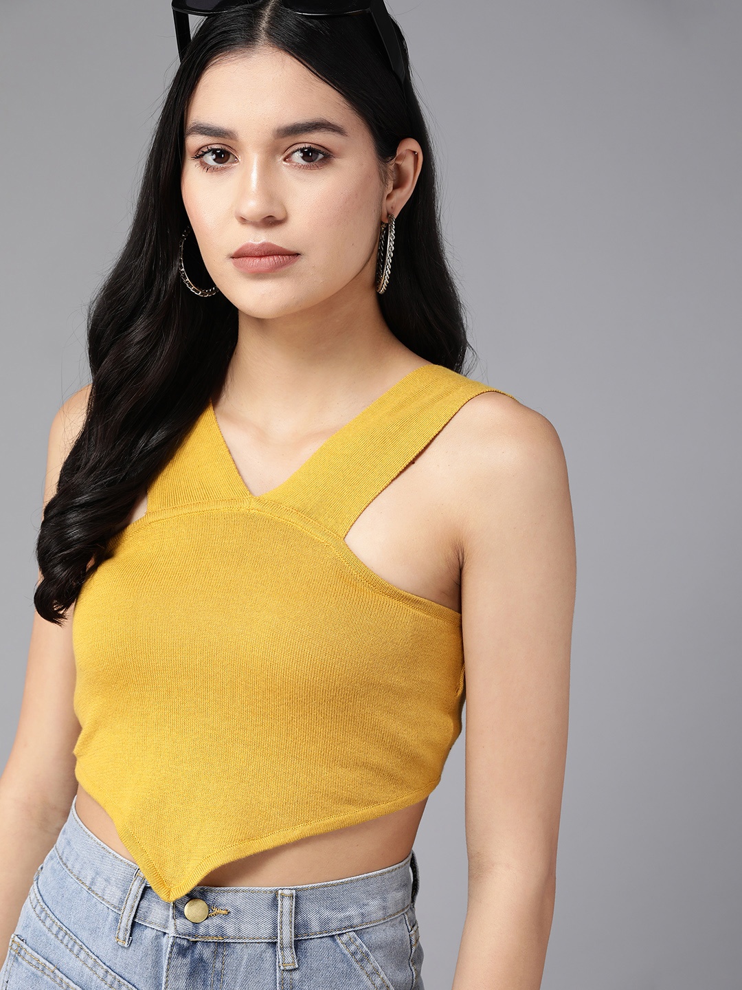 

The Roadster Lifestyle Co. Pure Cotton Crop Fitted Top, Mustard