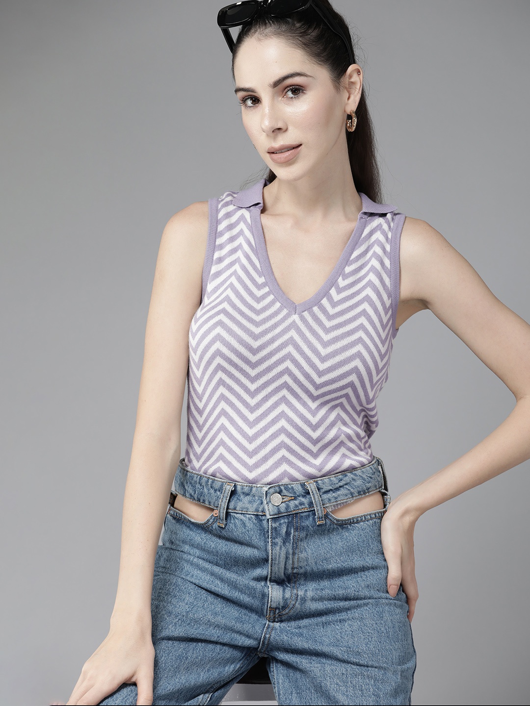 

Roadster Lavender & White Chevron Cotton Top