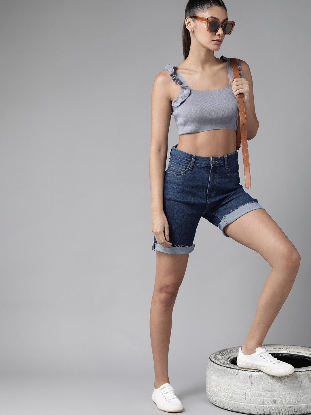 

Roadster Blue Ruffles Crop Top