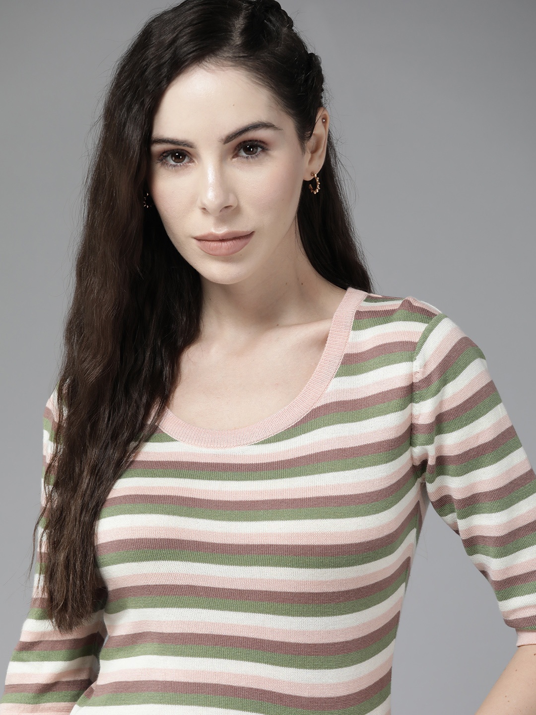 

Roadster Pink & Brown Striped Fitted Top