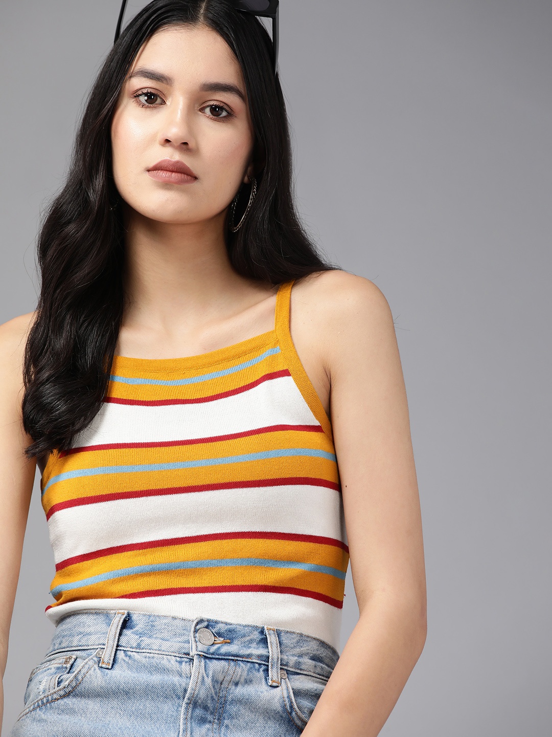 

The Roadster Lifestyle Co. Striped Pure Cotton Fitted Top, White