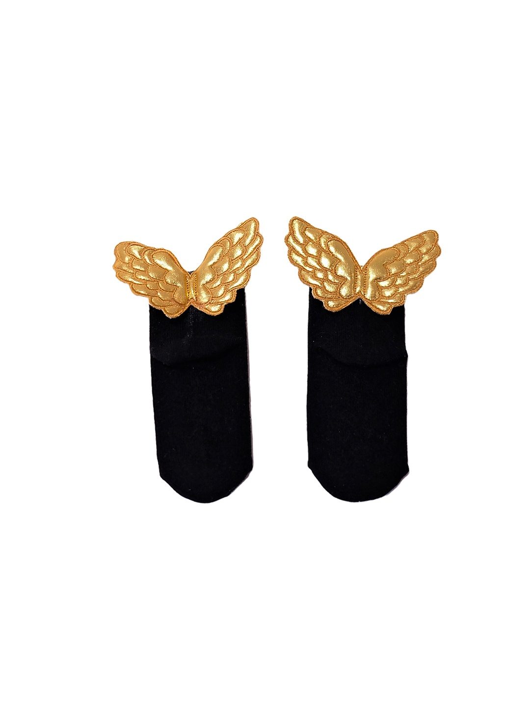 

TIPY TIPY TAP Kids Black & Golden Solid Cotton Socks with Angel Wings