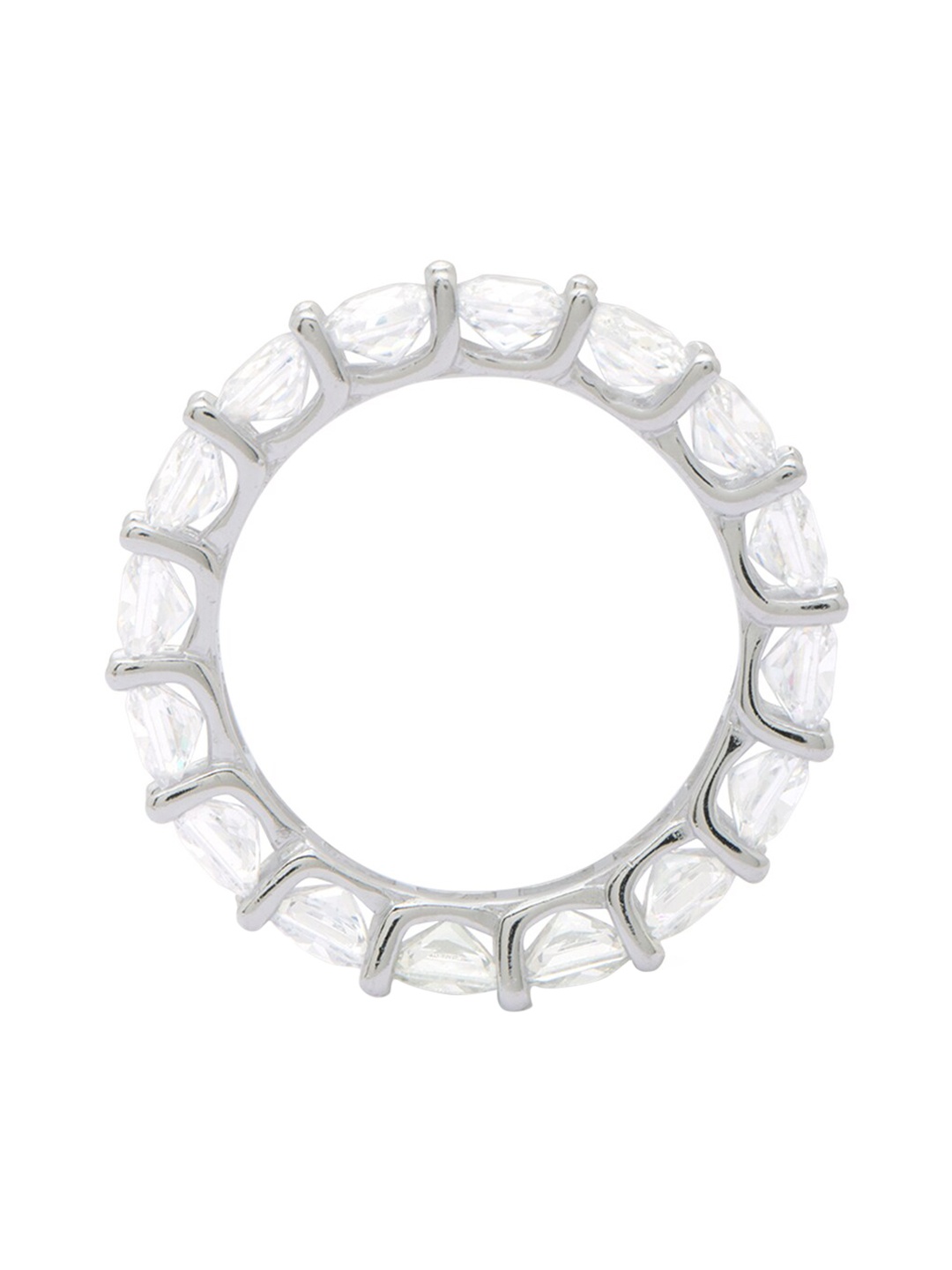 

ANAYRA 925 Sterling Silver-Toned & White Stone-Studded Finger Ring