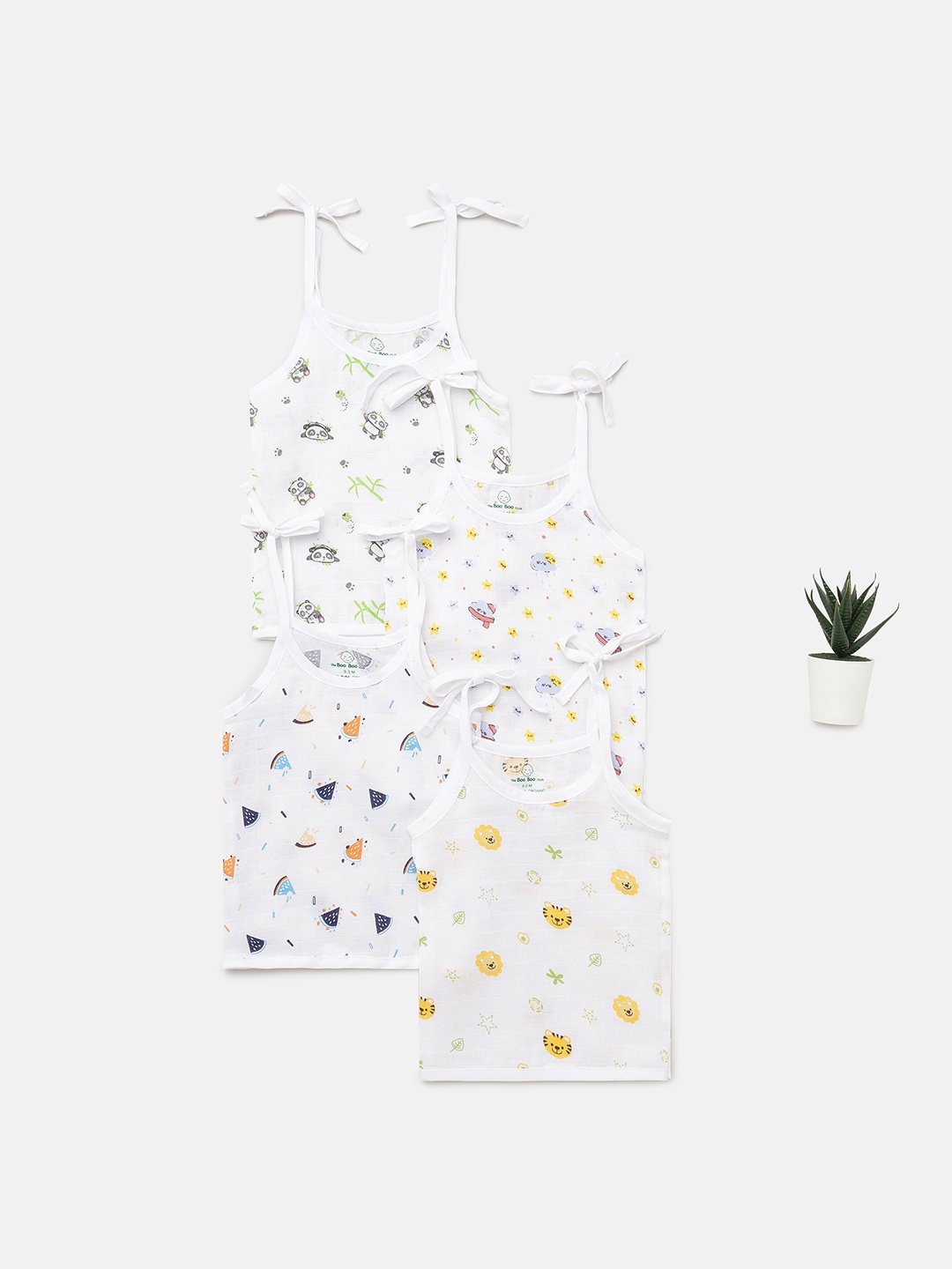 

The Boo Boo Club Infants Pack Of 4 White Printed Sustainable Organic-Cotton Jhablas