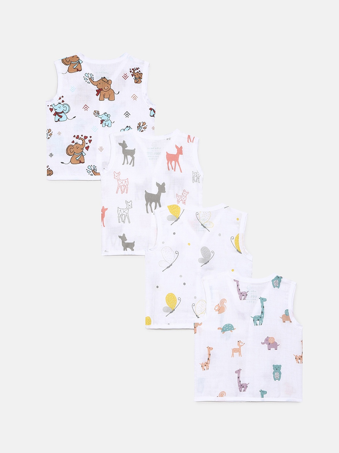 

The Boo Boo Club Set Of 4 Printed Sustainable Organic Cotton Muslin Jhabla, Beige