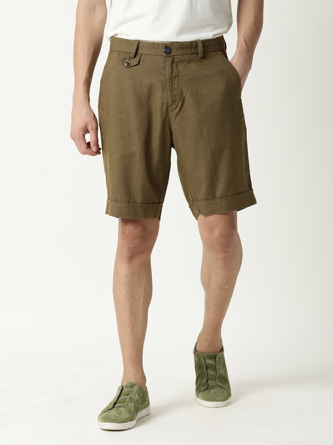 

RARE RABBIT Men Camer Slim Fit Tencel Shorts, Olive