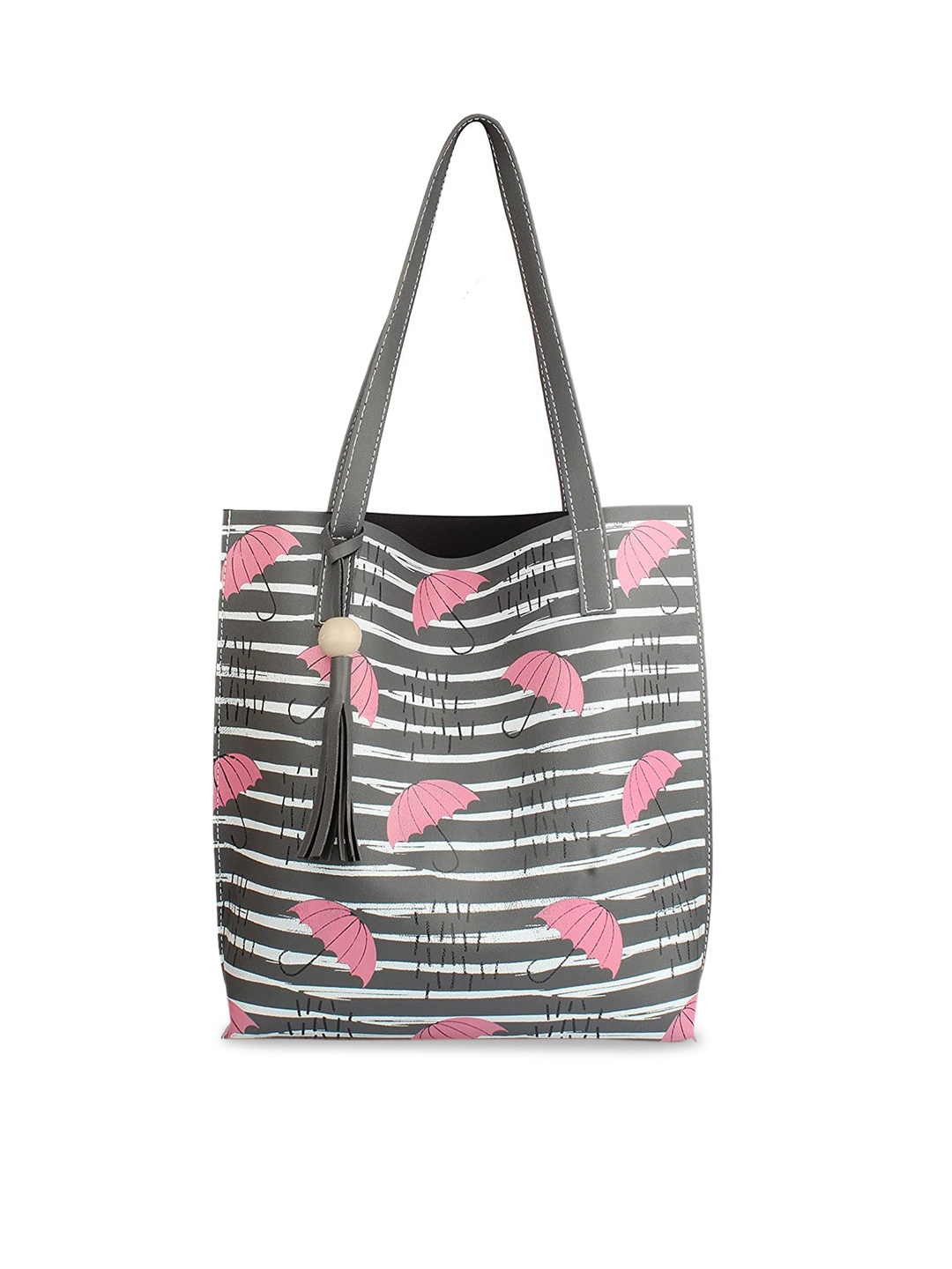 

Style SHOES Grey Striped PU Structured Handheld Bag with Quilted