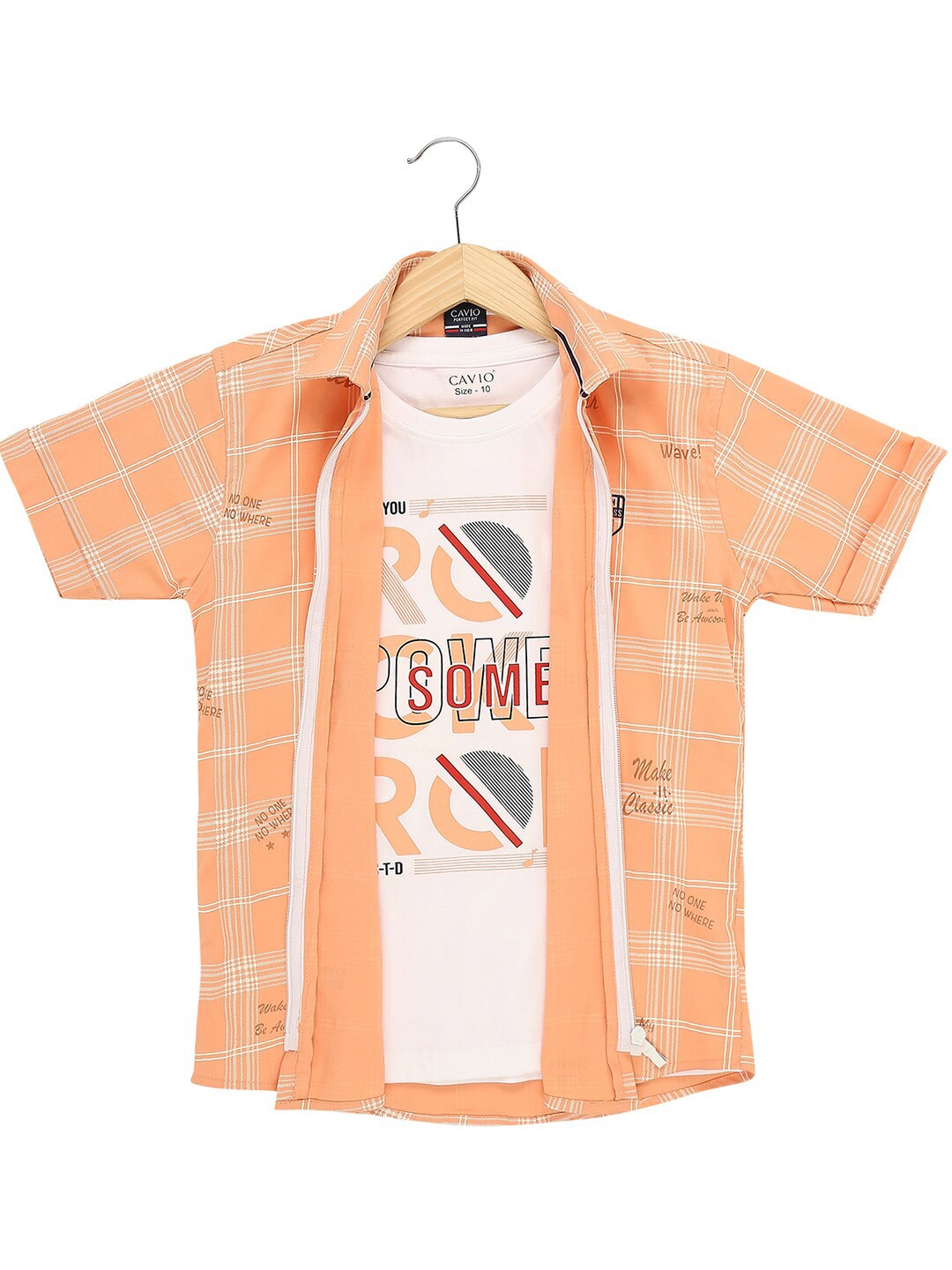 

CAVIO Boys Peach-Coloured Printed Casual Shirt