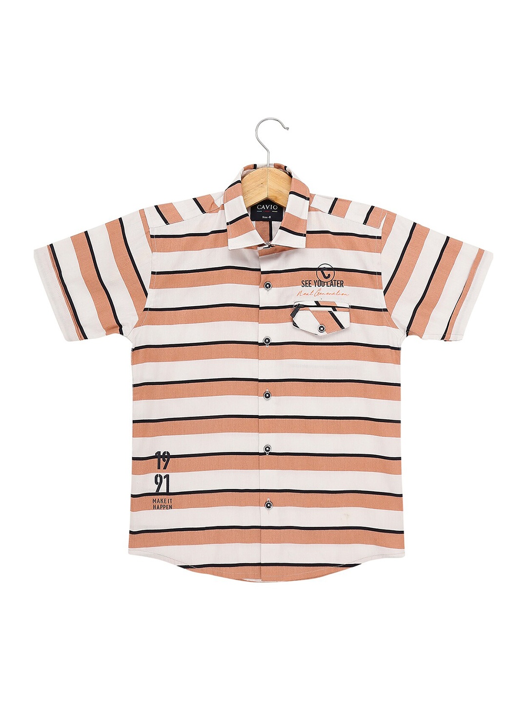 

CAVIO Boys Peach-Coloured Multi Stripes Striped Casual Shirt