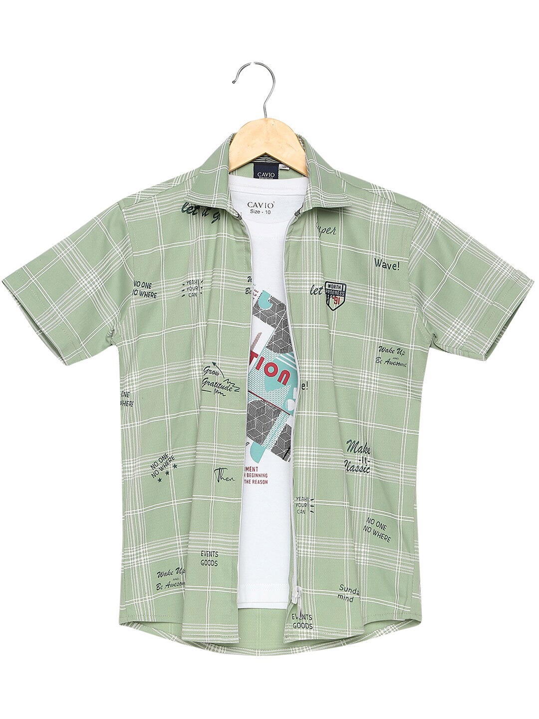 

CAVIO Boys Green Checked Casual Shirt