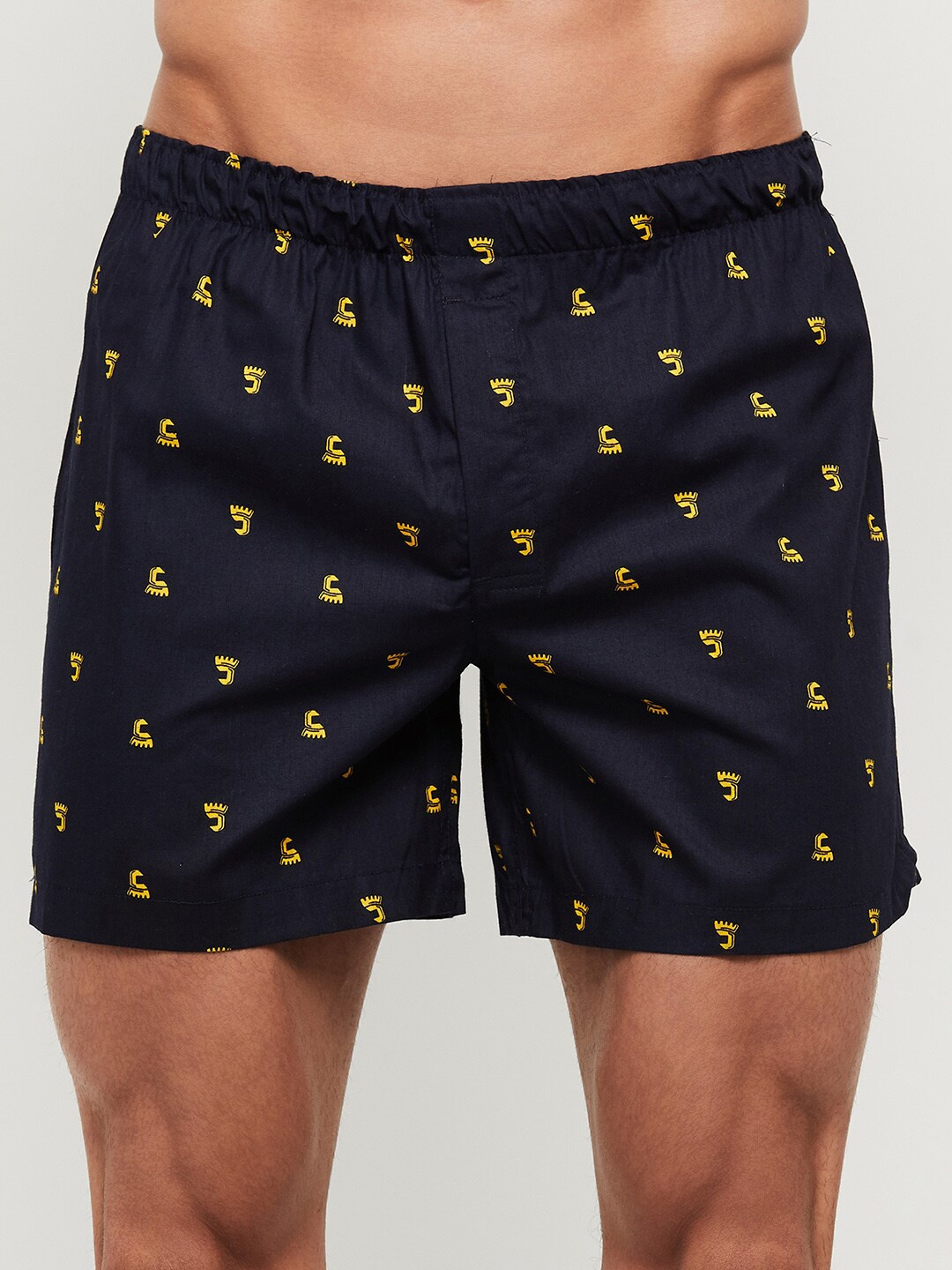 

max Men Navy Blue & Yellow Printed Cotton Boxers NOOSNAOPBXNY8ANAVY