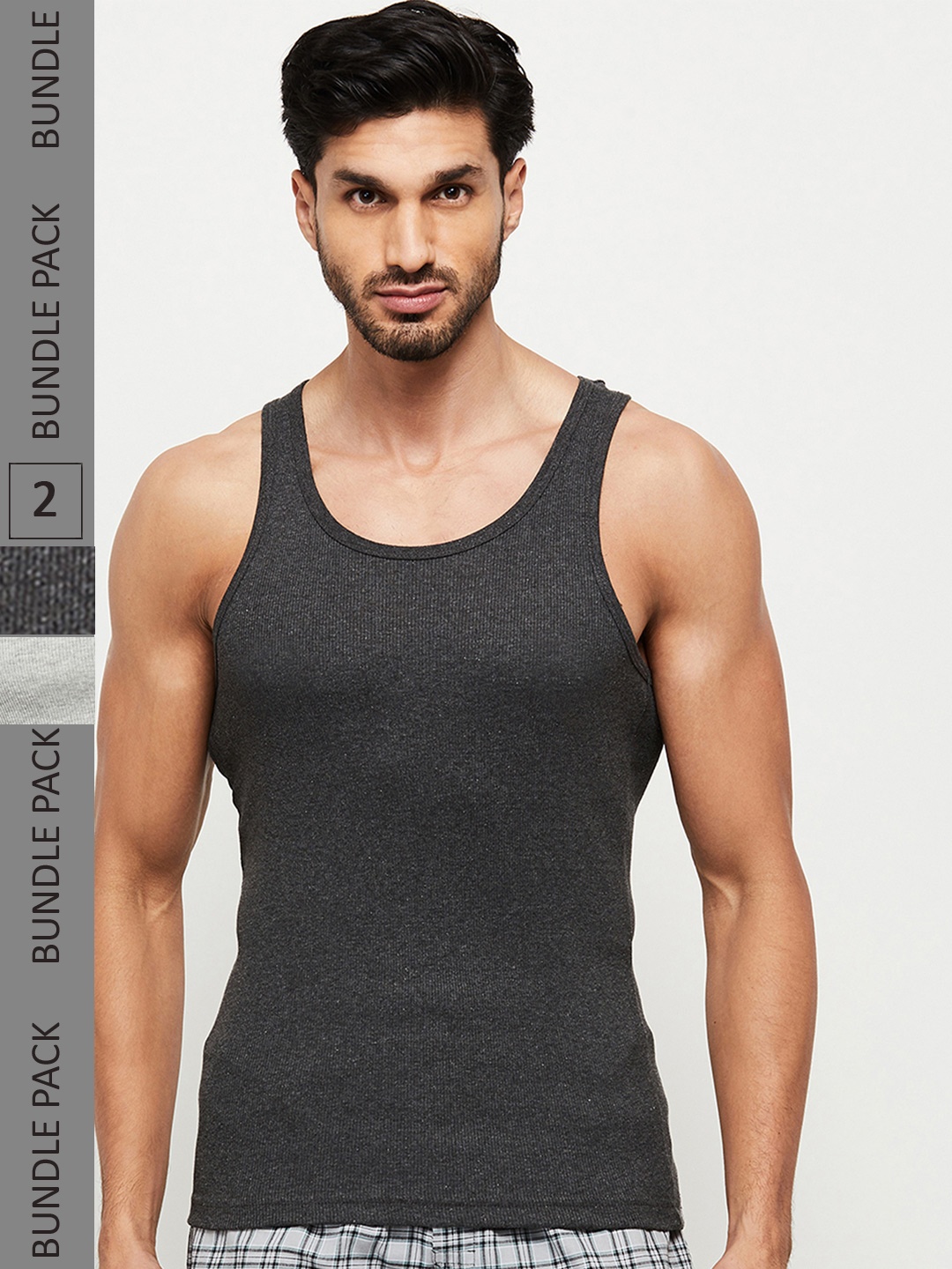 

max Pack of 2 Charcoal Grey Cotton Inner Vest