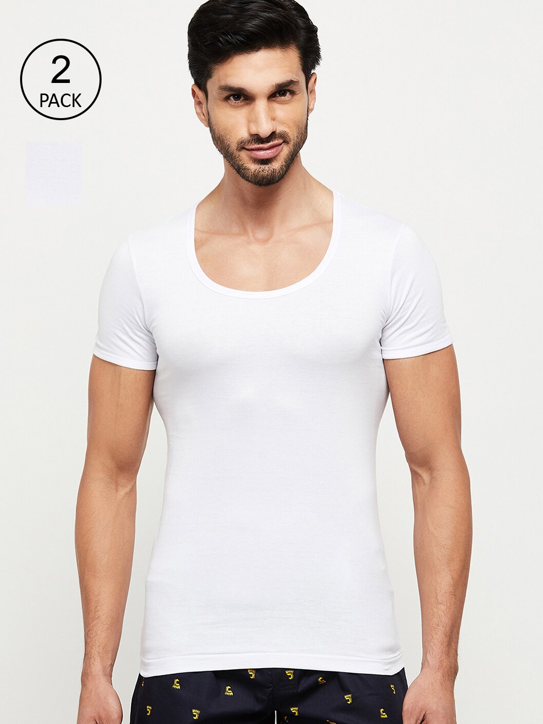 

max Men Set of 2 White Cotton Innerwear Vests NOOSNCSVWH3WHITE