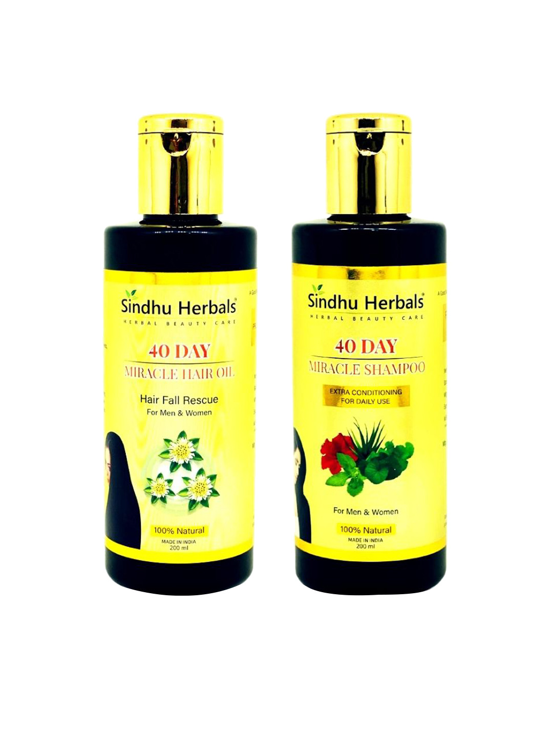 

Sindhu Herbals 40-Day Miracle Hair Care Combo - Hair Oil & Shampoo - 200ml each, Yellow