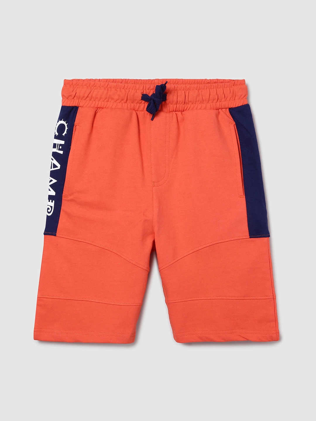 

max Boys Solid Orange Typography Sports Shorts