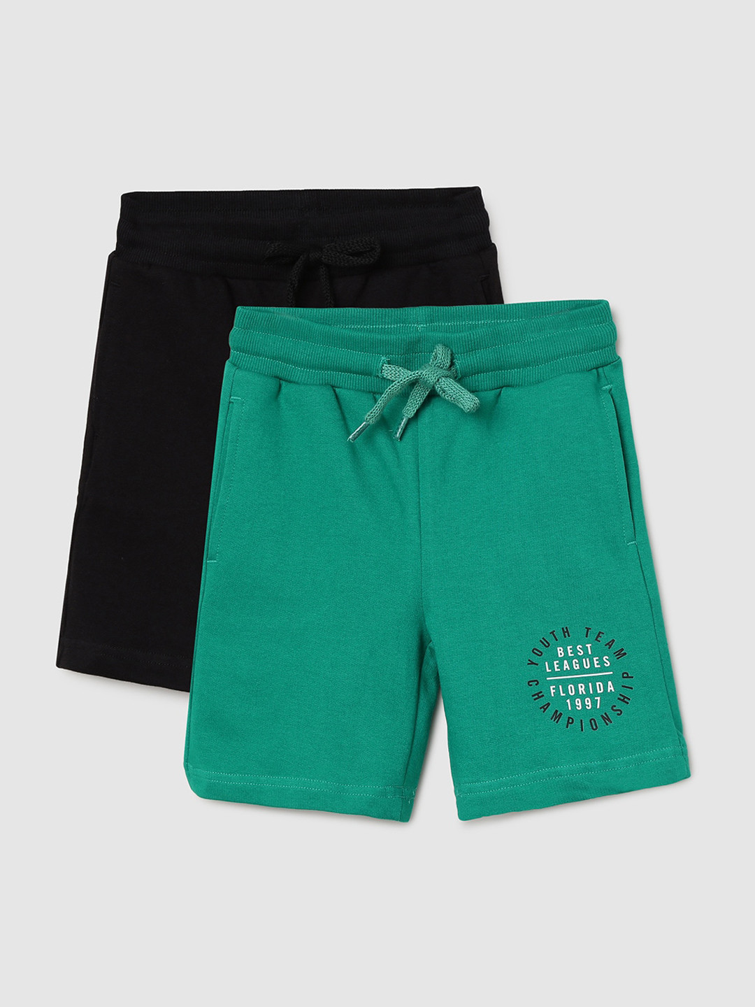 

max Boys Pack of 2 Solid Cotton Shorts, Black