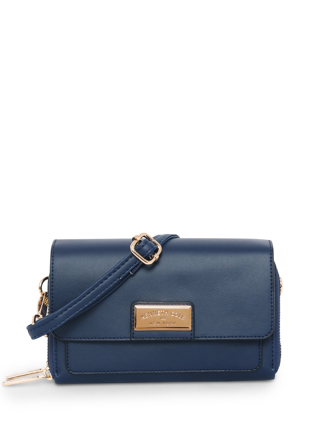 

Kenneth Cole Women Navy Blue Sling Strap Zip Around Wallet