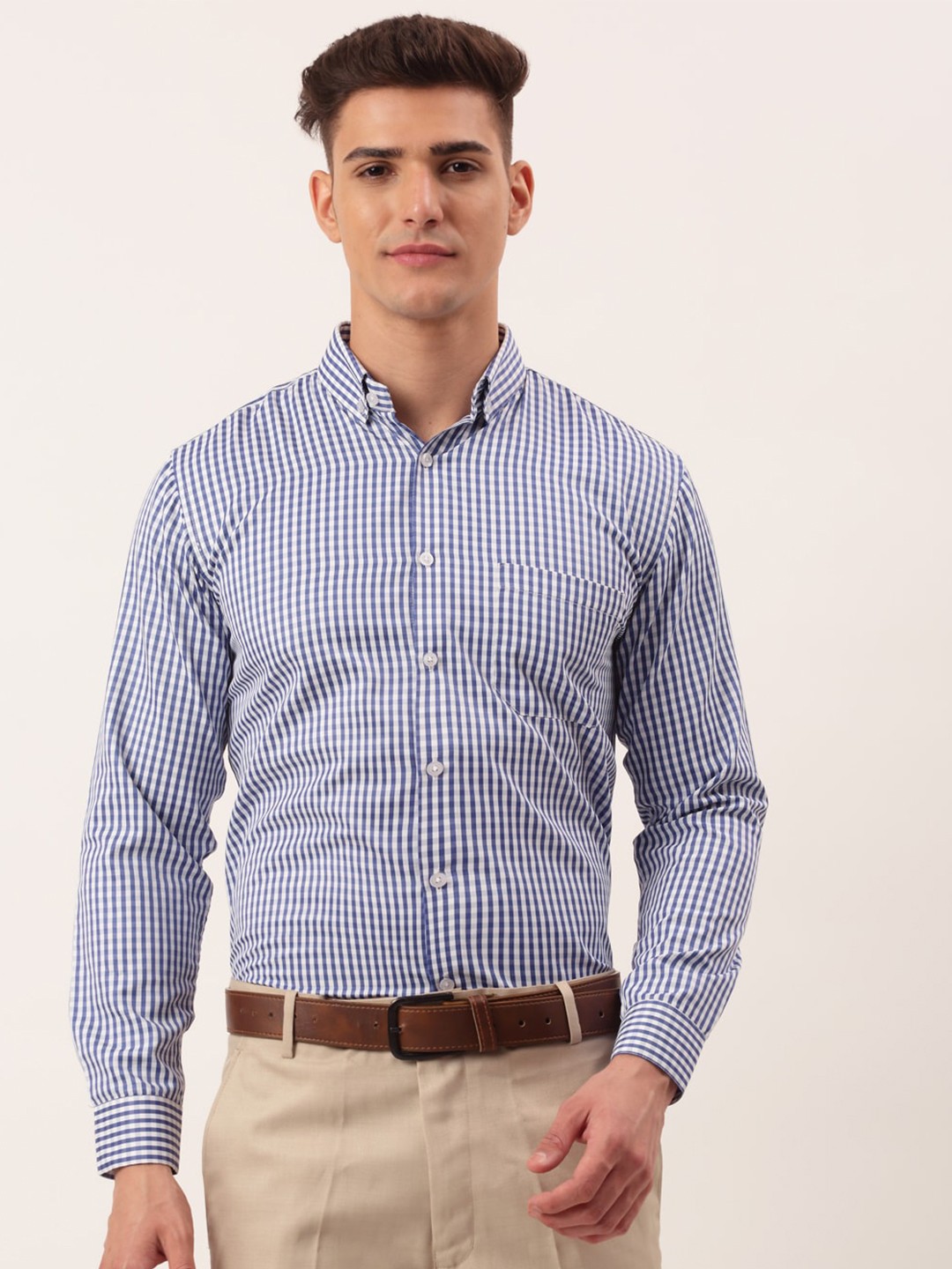 

JAINISH Men Blue Standard Micro Checks Checked Formal Shirt