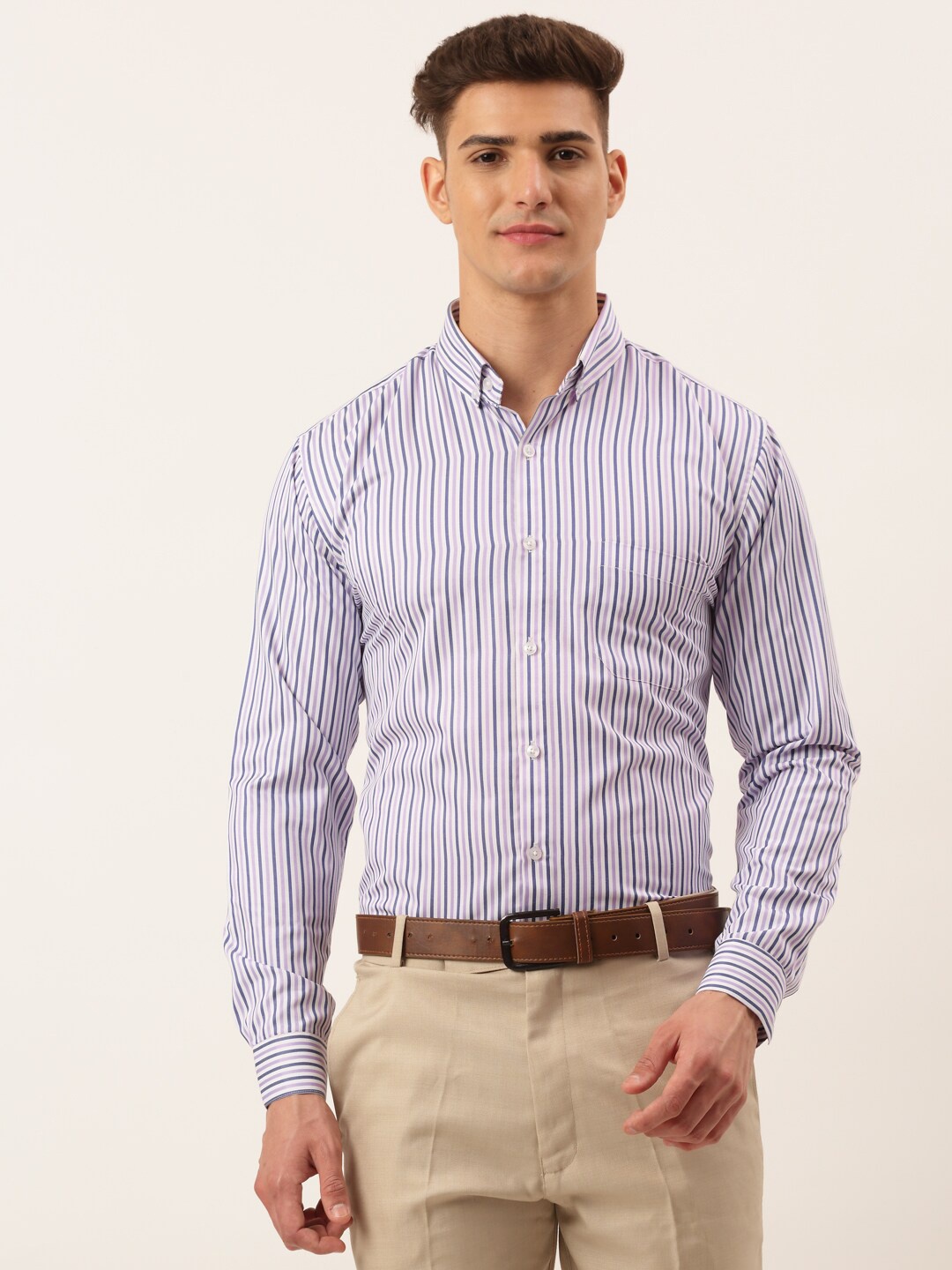 

JAINISH Men Violet Standard Striped Formal Shirt