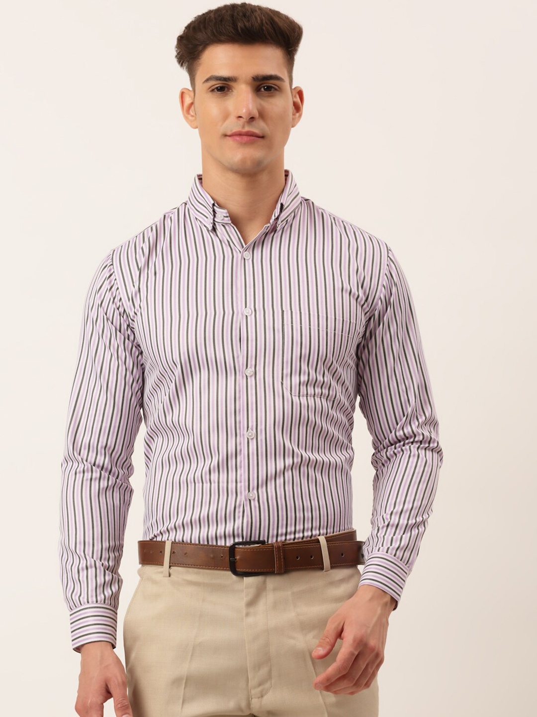 

JAINISH Men Purple Standard Striped Formal Shirt