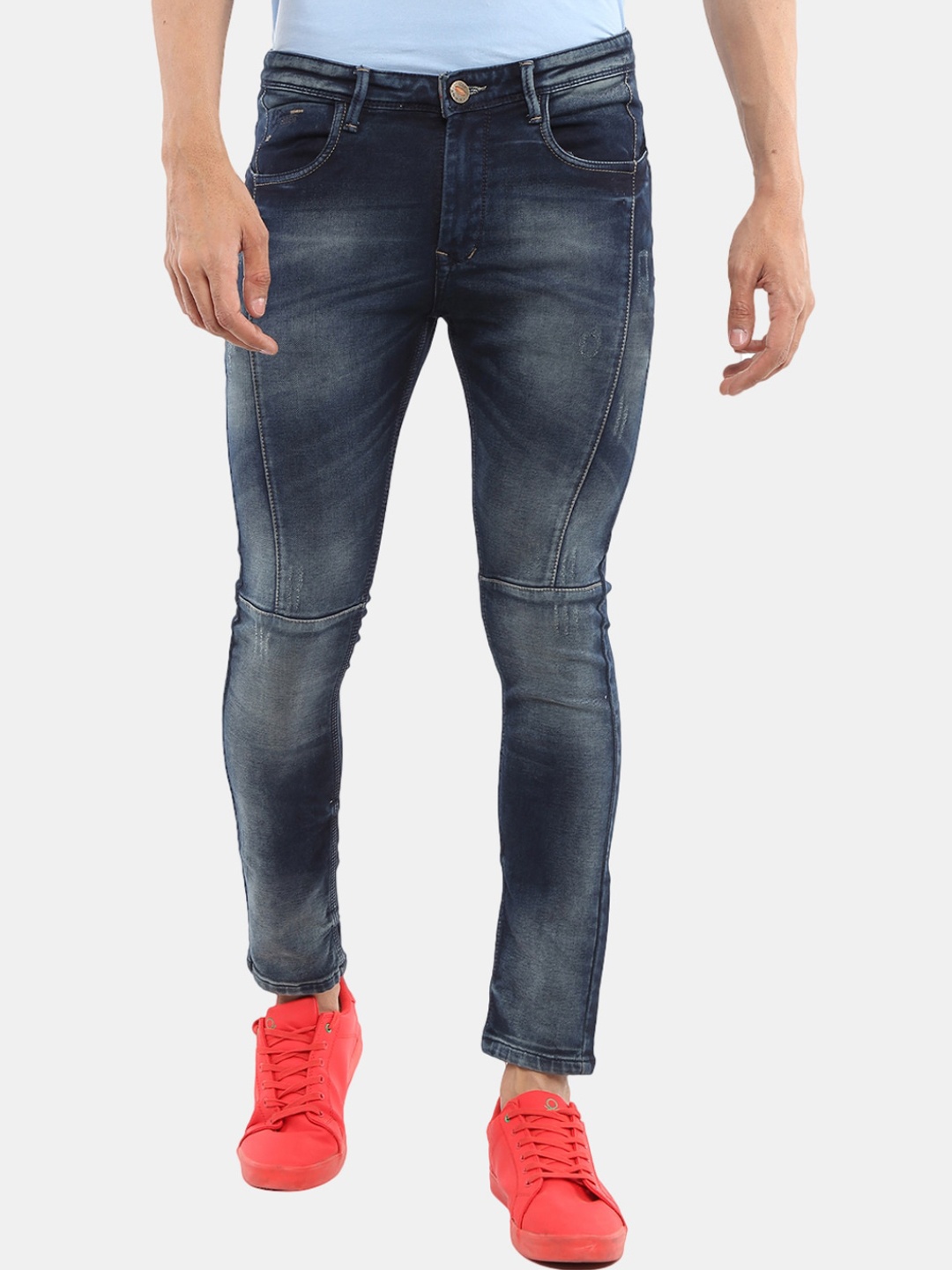 

V-Mart Men Blue Slim Fit Low Distress Heavy Fade Stretchable Cotton Jeans