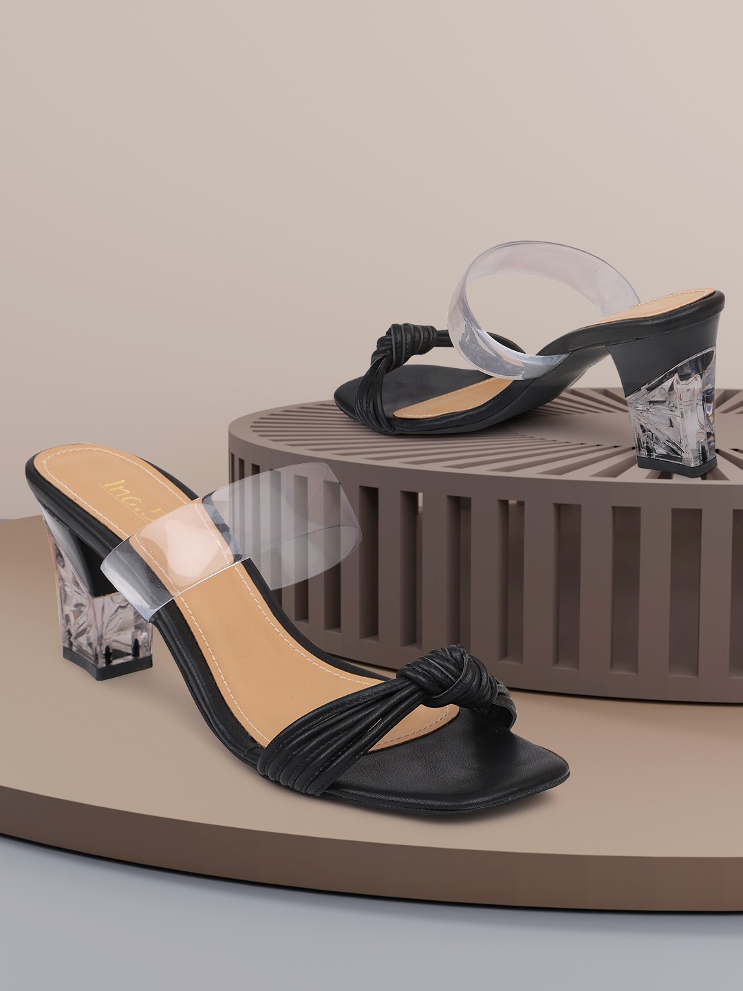 

Inc 5 Women Black & Transparent Block Heels