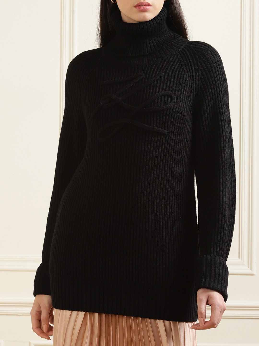 

Karl Lagerfeld Women Black Turtle Neck Full Sleeves Pullover Sweater