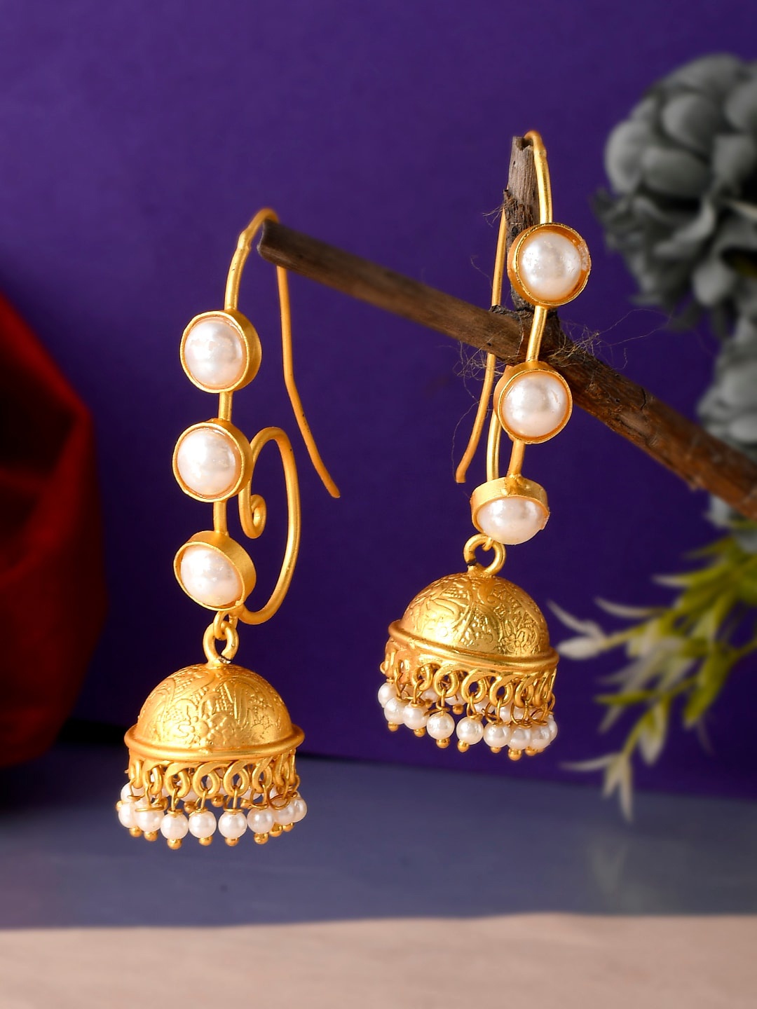 

Silvermerc Designs Gold-Toned Contemporary Jhumkas Earrings