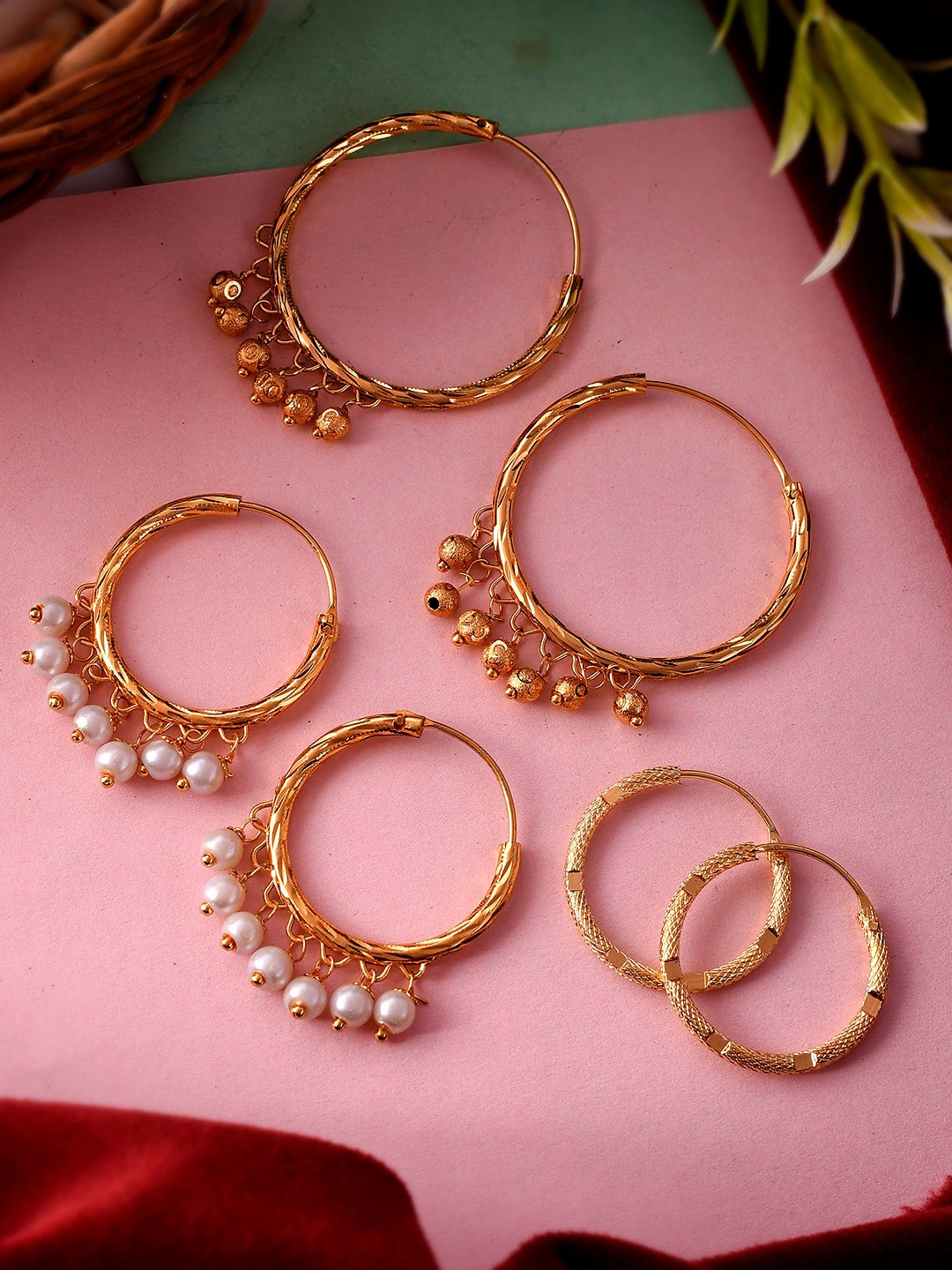 

Silvermerc Designs Gold-Toned Gold-Plated Circular Hoop Earrings Pack Of 3