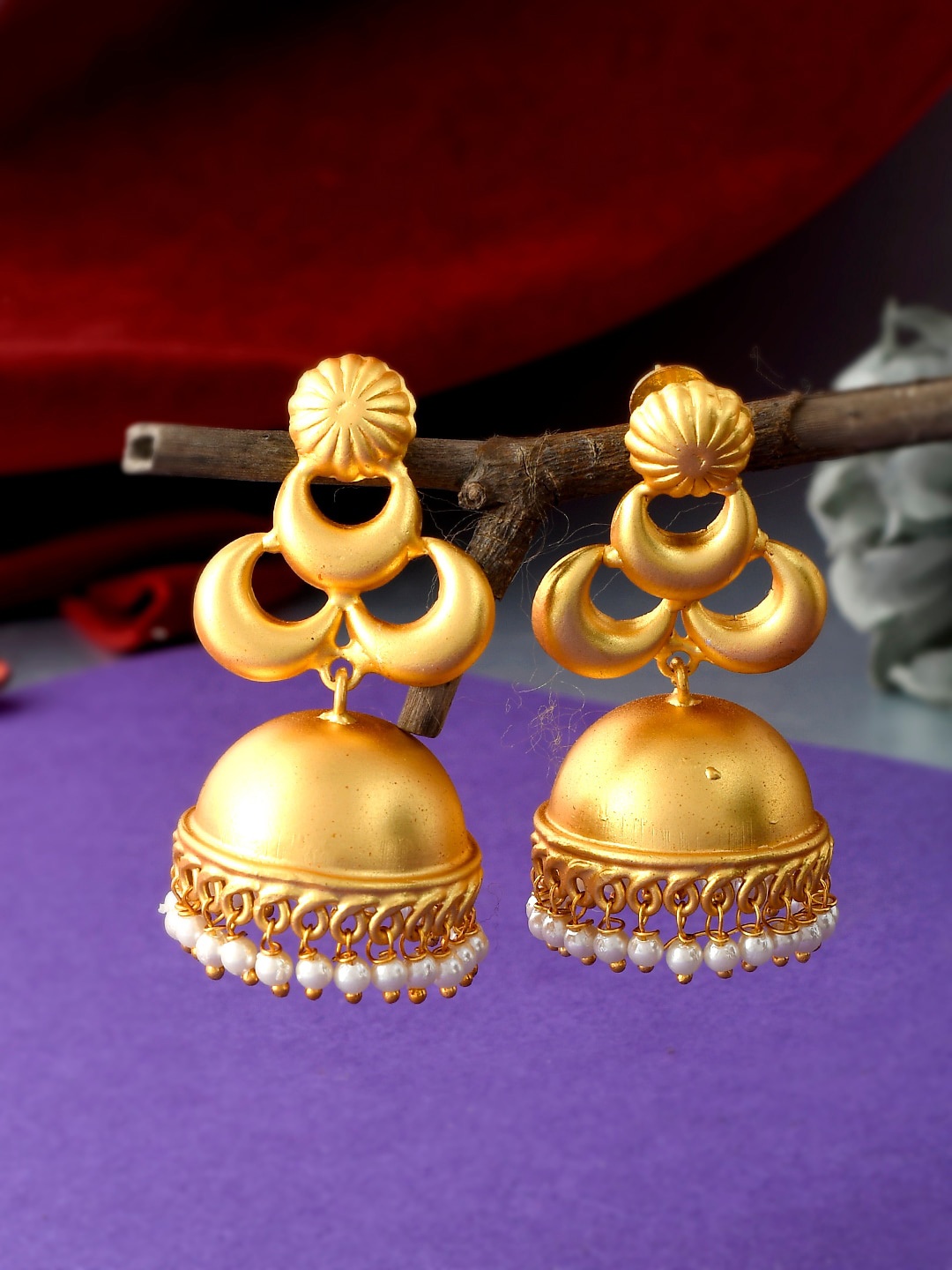 

Silvermerc Designs Gold-Plated Dome Shaped Jhumkas Earrings