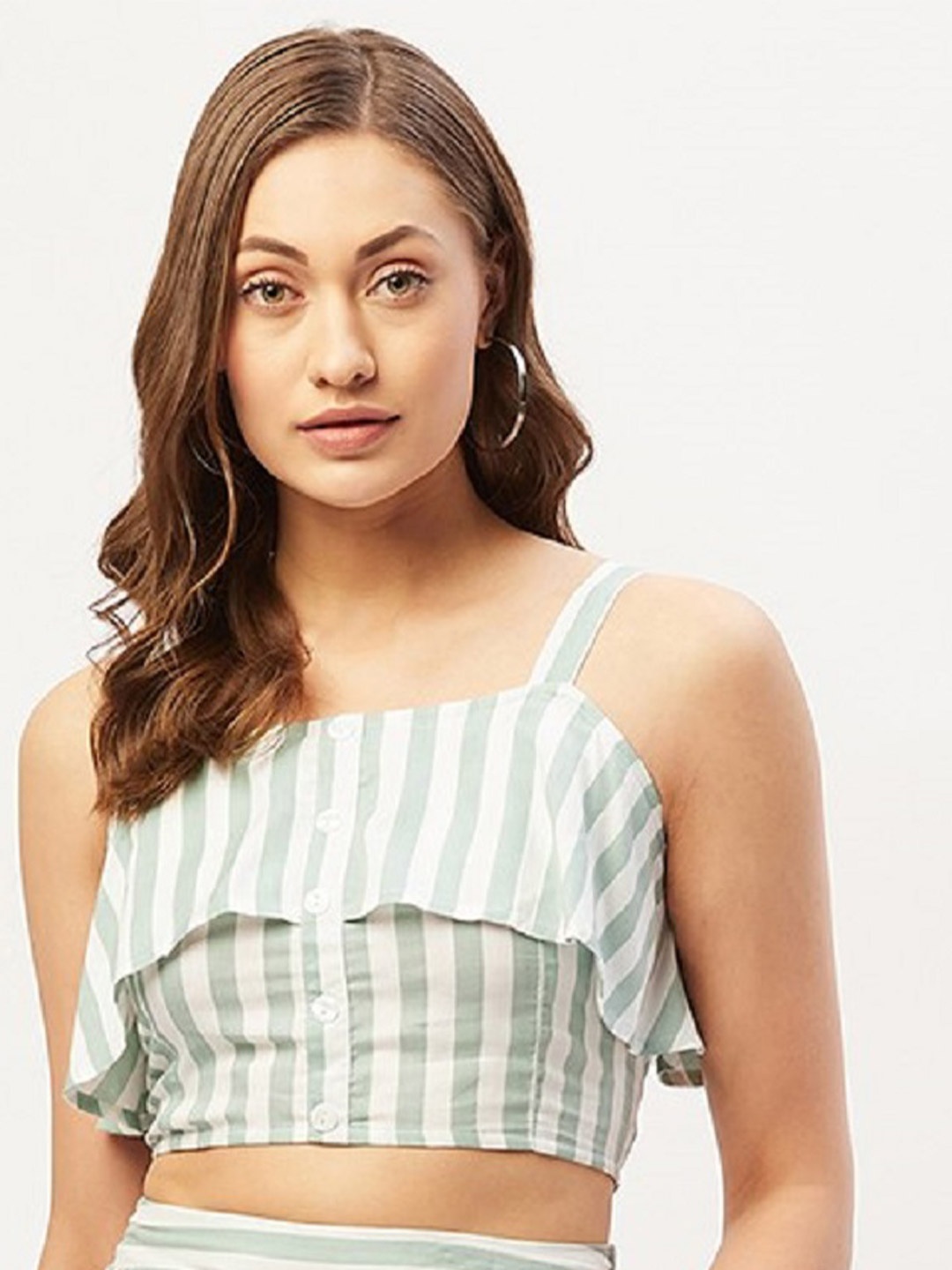 

ANVI Be Yourself Green & White Striped Smocked Crop Top