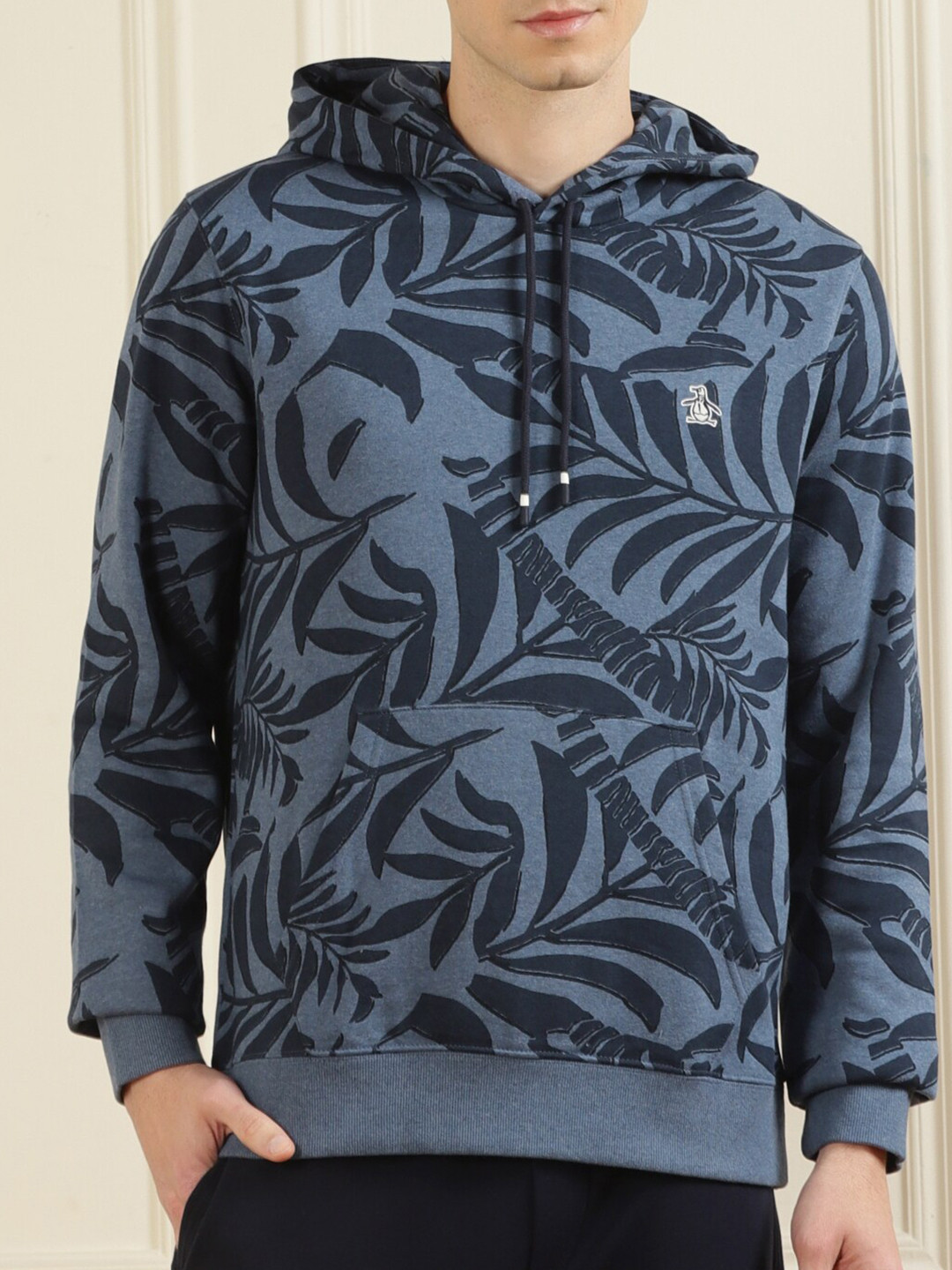 

Original Penguin Men Blue Printed Hooded Cotton Sweatshirt