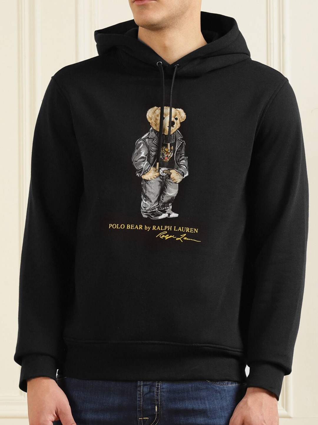 

Polo Ralph Lauren Men Black Printed Fleece Hooded Sweatshirt