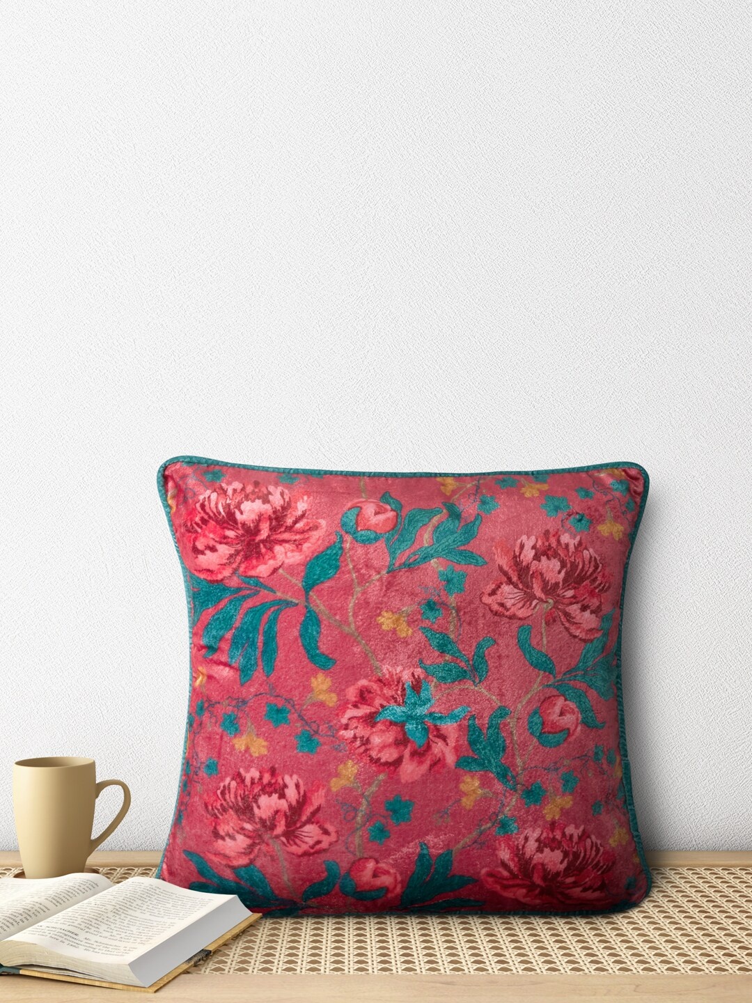 

Living scapes by Pantaloons Maroon & Blue Floral Pure Cotton Square Cushion Cover