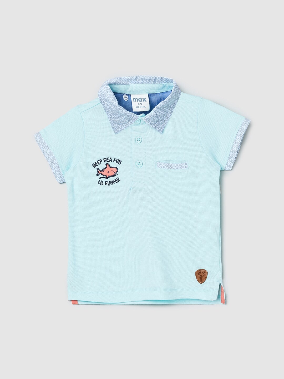 

max Kids Boys Blue Typography Polo Collar T-shirt