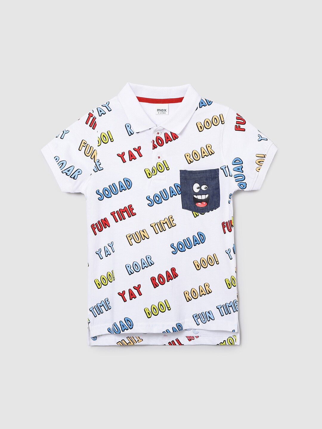 

max Boys White Printed Polo Collar T-shirt
