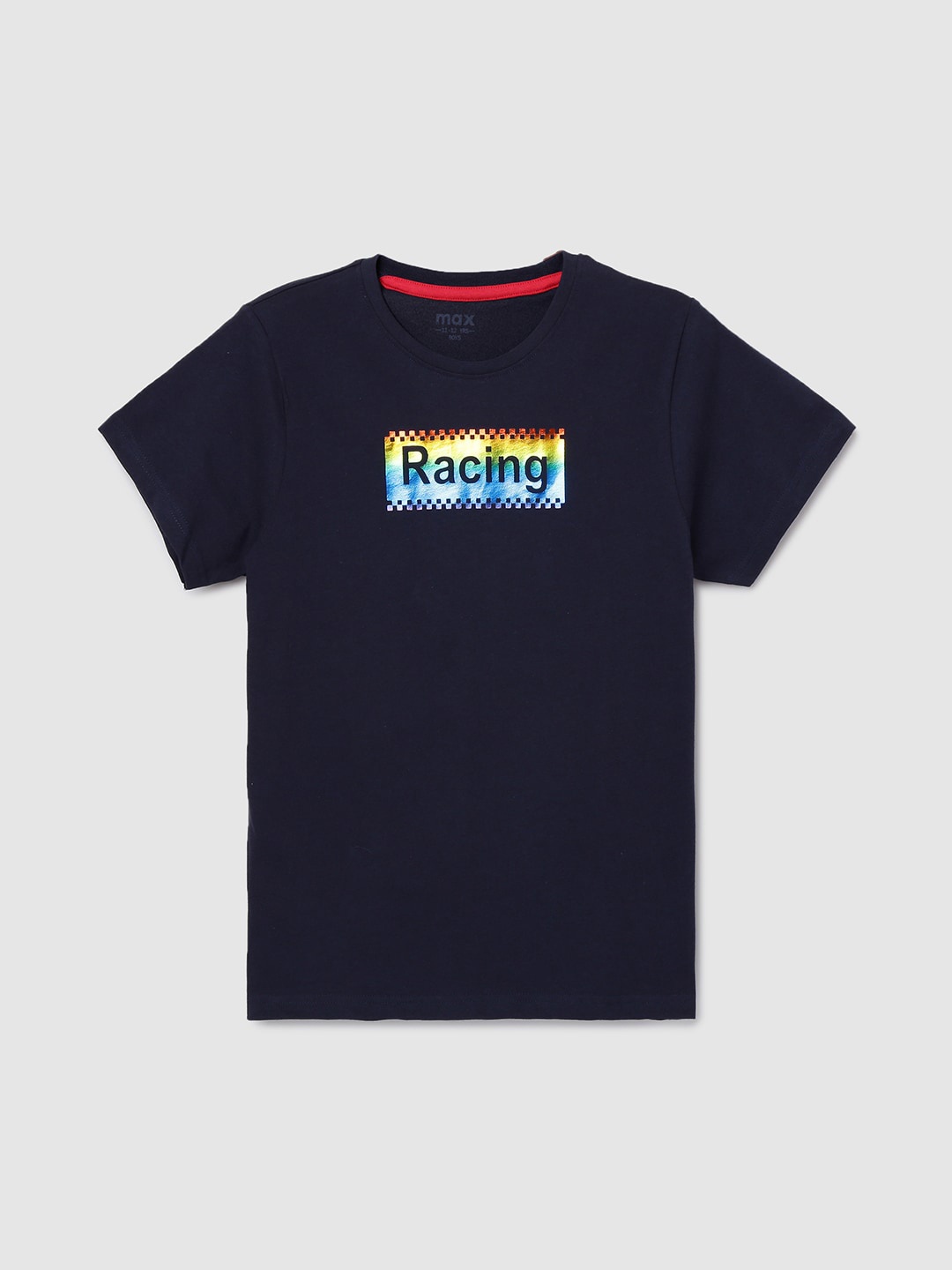 

max Boys Navy Blue Typography Printed T-shirt