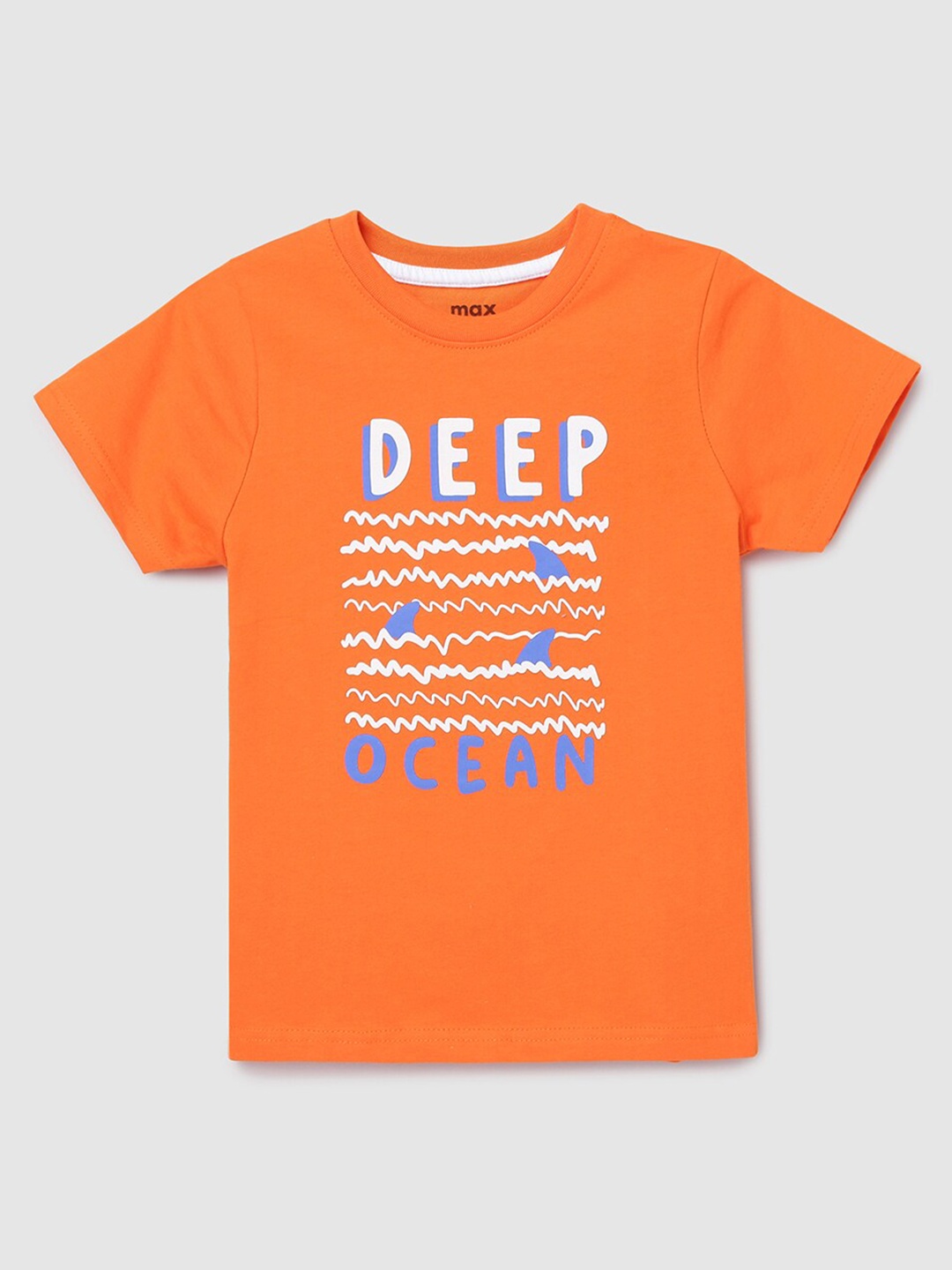 

max Boys Orange Typography Printed Applique T-shirt