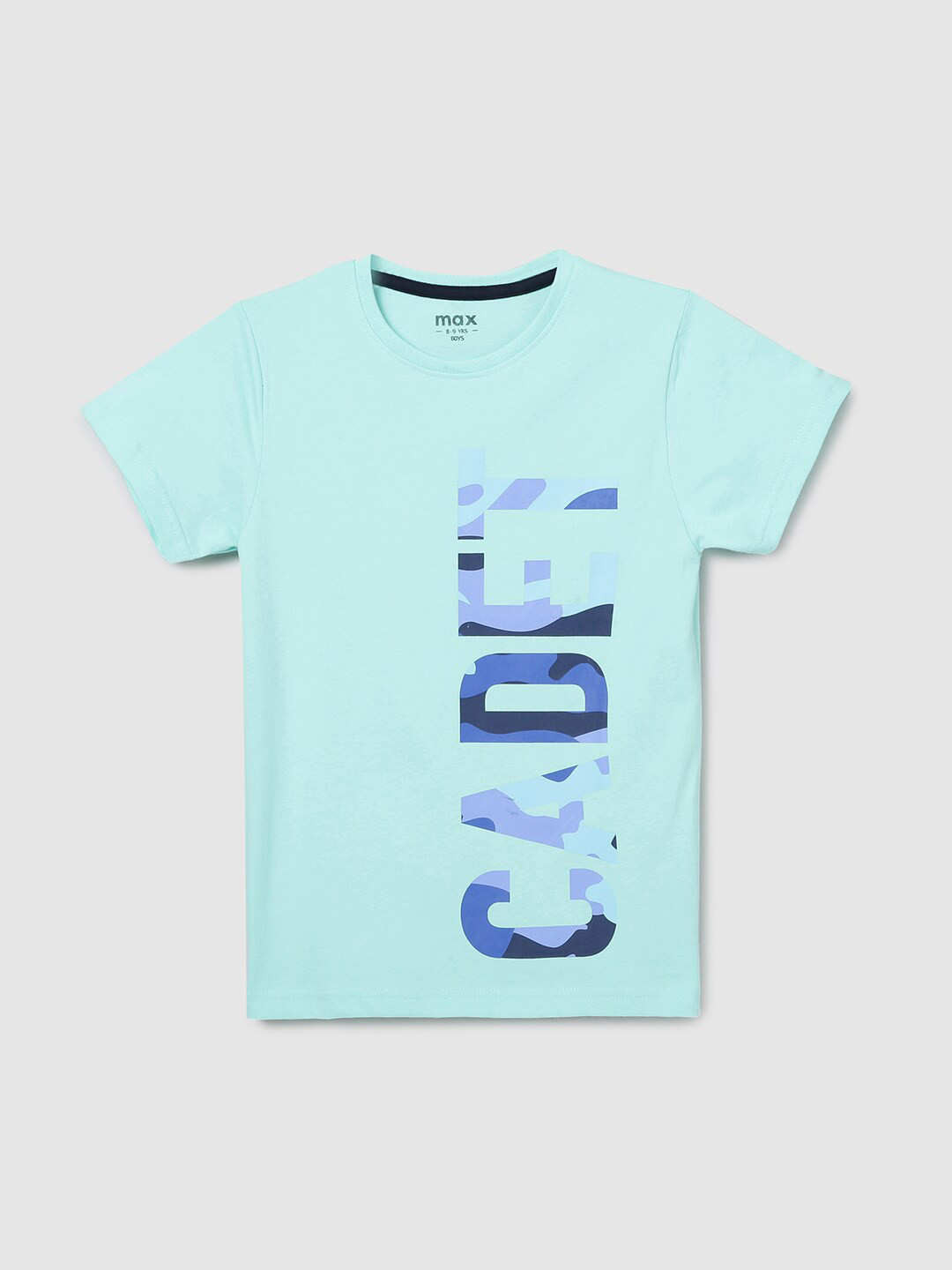 

max Boys Turquoise Blue & Purple Typography Printed Pure Cotton T-shirt