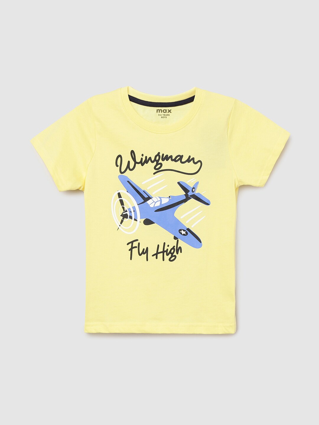 

max Boys Regular Fit Yellow Printed T-shirt