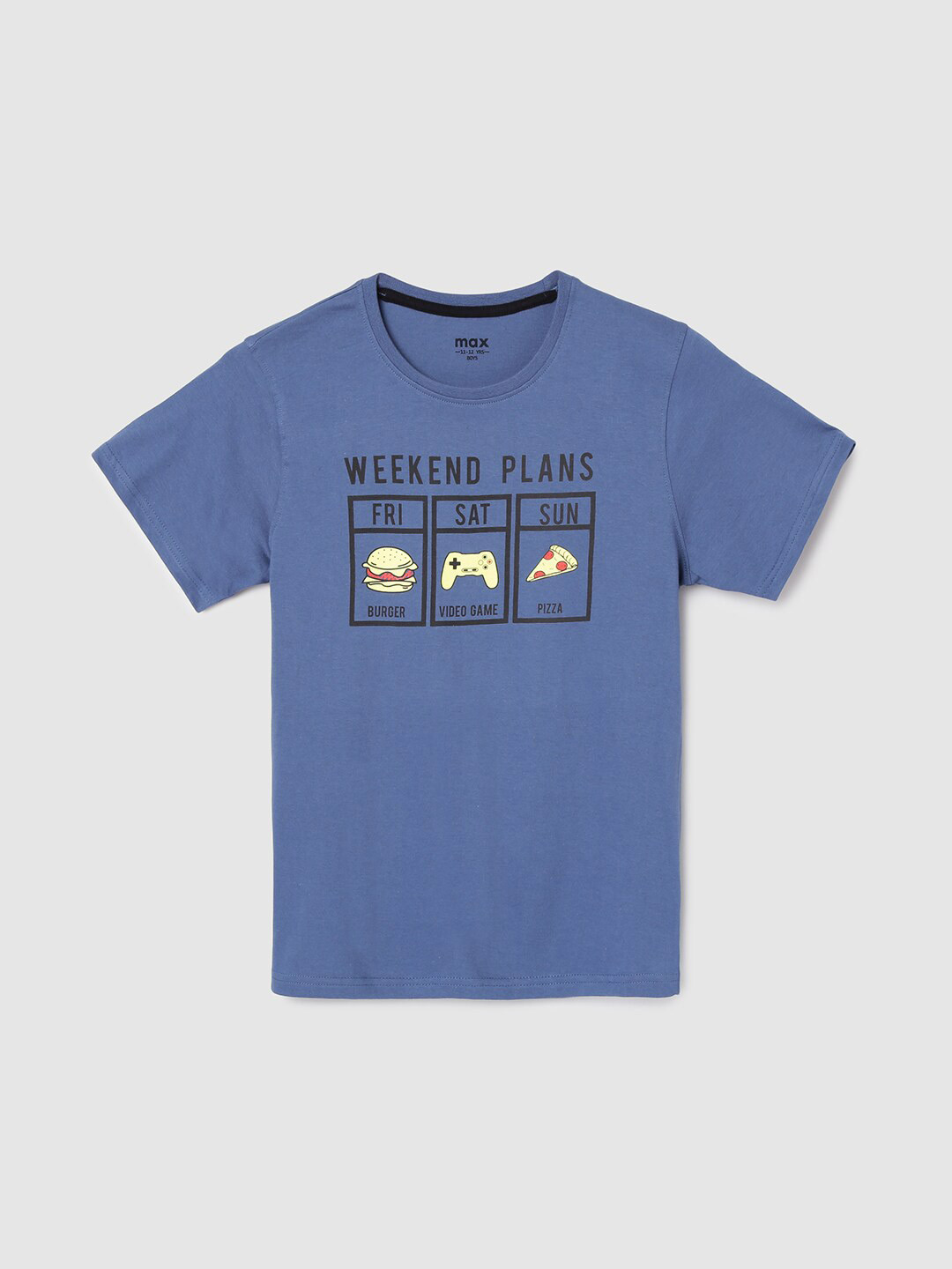 

max Boys Blue Typography Printed Cotton T-shirt