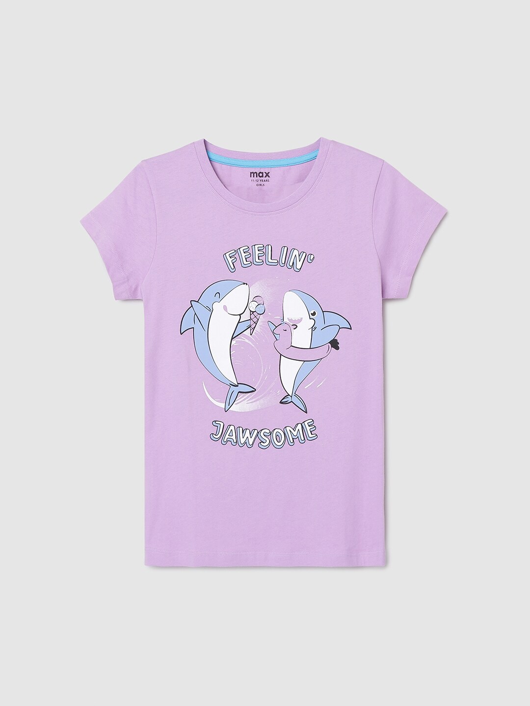 

max Girls Purple Printed Cotton T-shirt