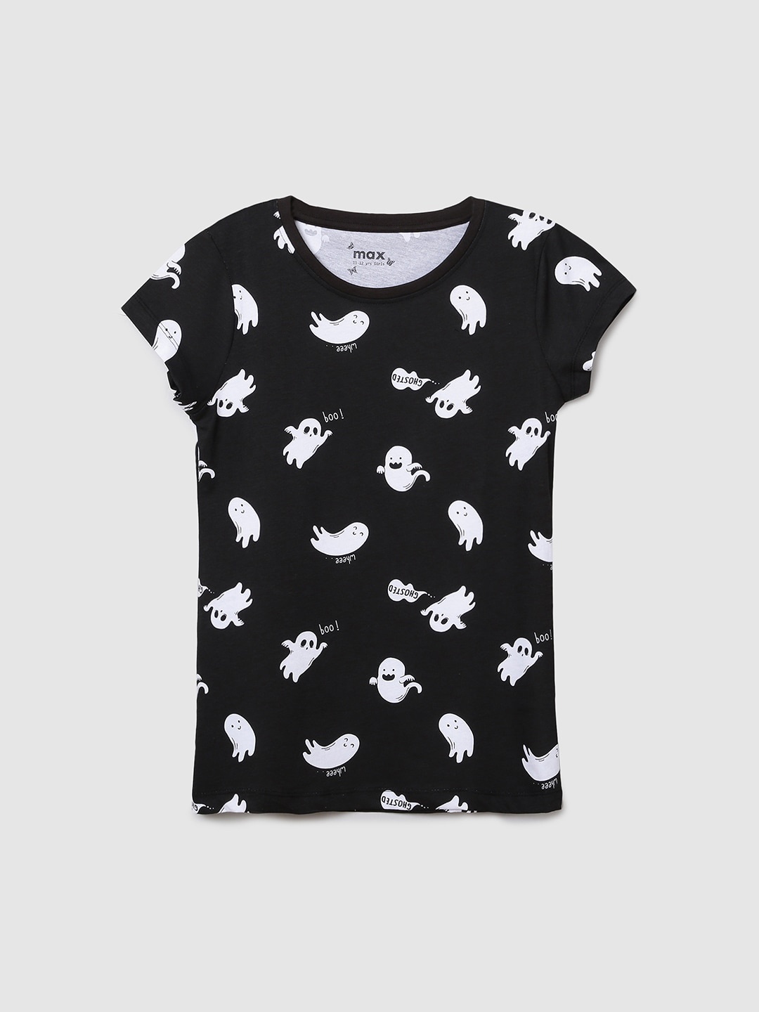 

max Girls Black & White Printed Extended Sleeves T-shirt