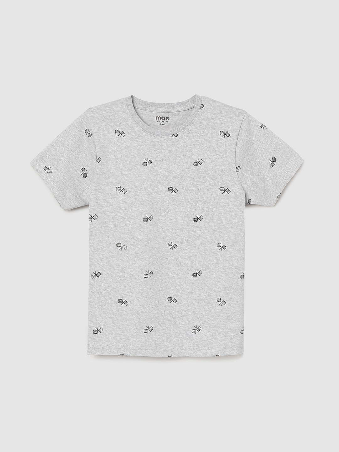 

max Boys Grey & Black Printed Pure Cotton T-shirt