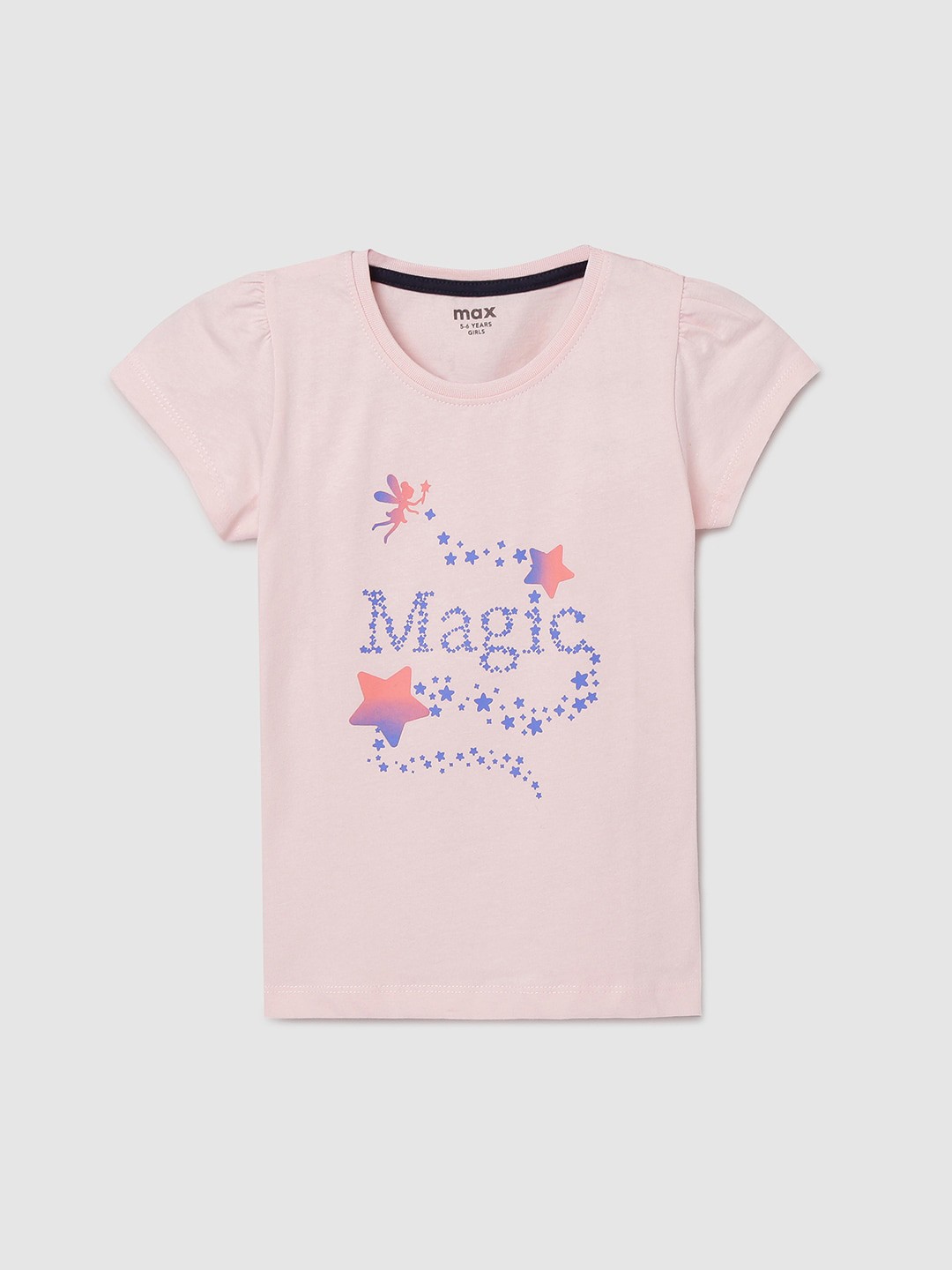

max Girls Peach-Coloured Typography Printed V-Neck T-shirt
