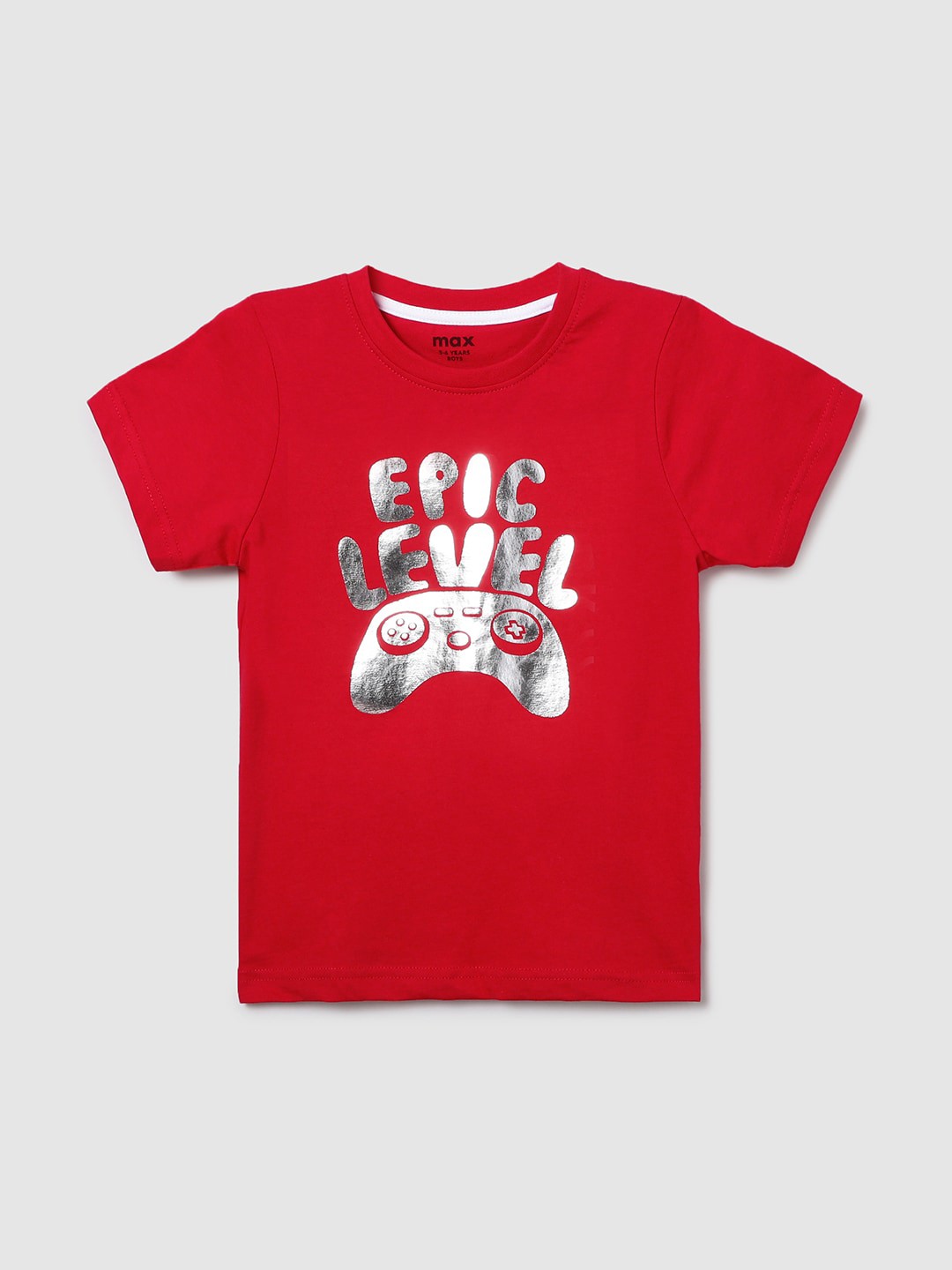 

max Boys Red Typography Printed Pure Cotton T-shirt