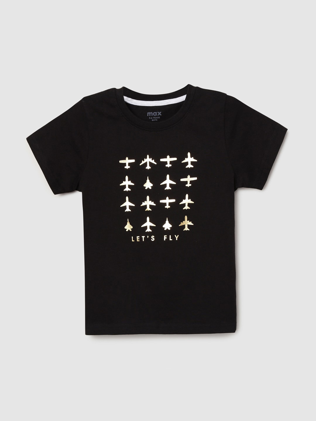 

max Boys Black Printed T-shirt